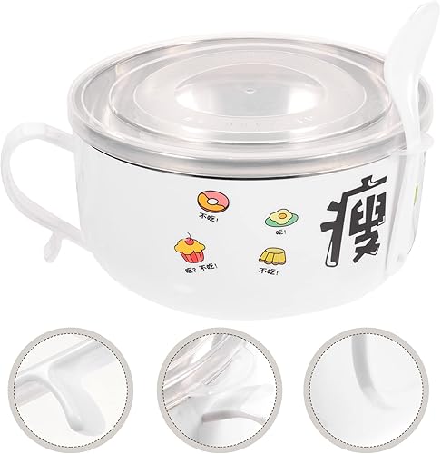 Miniatura 9 de Tazón de ramen Tazón de fideos instantáneos con tapa de acero inoxidable Ramen fideos para sopa de cereales con cuchara para ensalada de fideos,