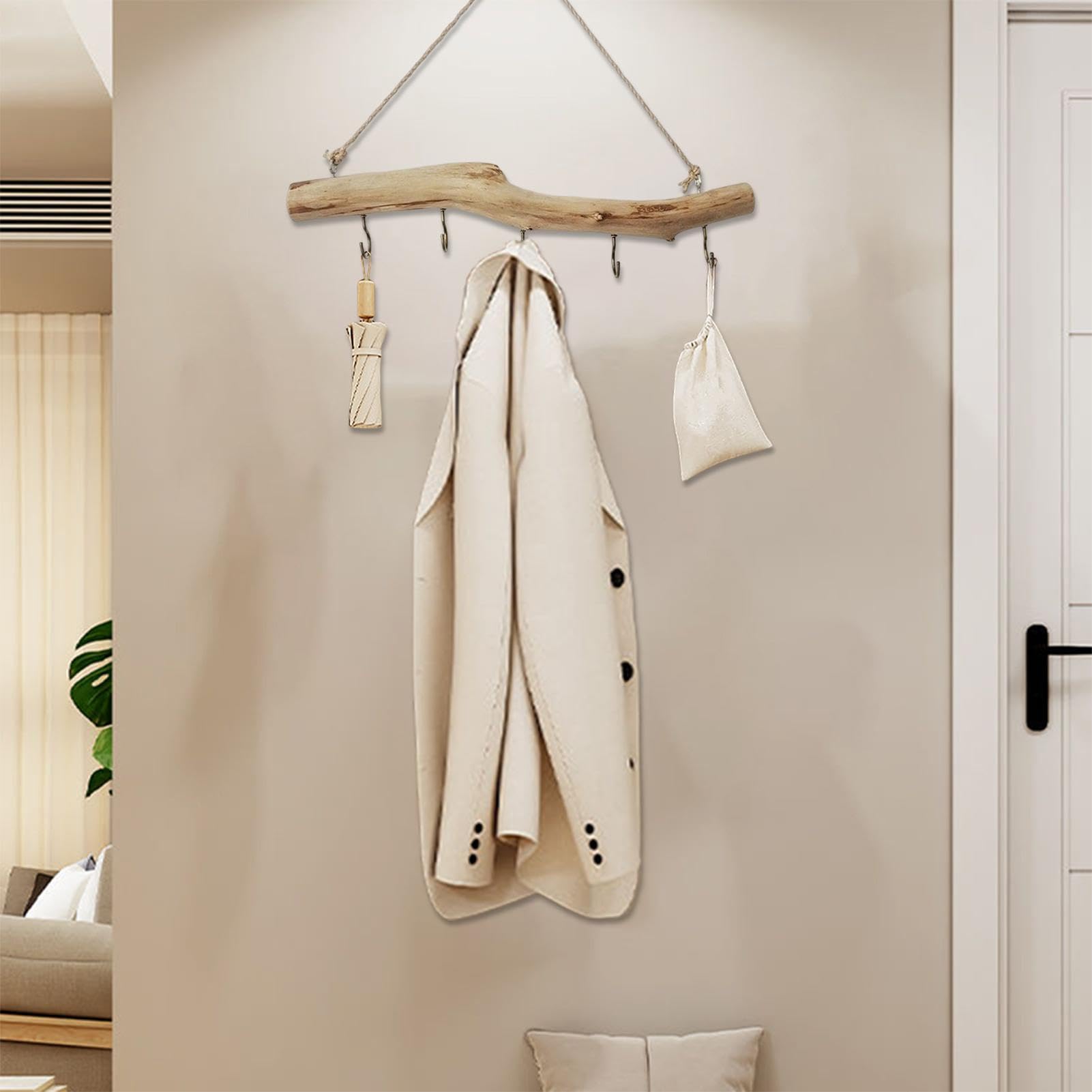 Rustikaler Holzzweig zum Aufhängen, Wanddekoration für -Styling, natürliches Holzmaterial mit Bindfaden, hängendes Design, dekoratives für Fotos, Pflanzen, Ornamente