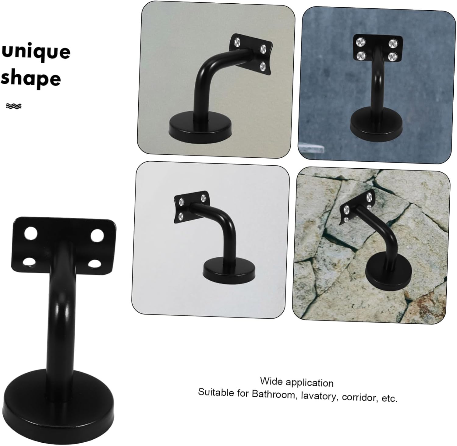 5Pcs Solid Stainless Steel Handrail Bracket Support for Stair Railings Wall Mounted Heavy Duty Black Finish Indoor/Outdoor Use