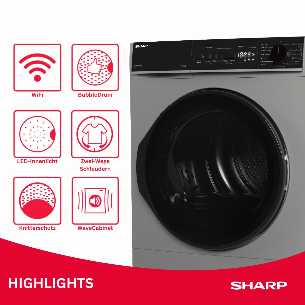 Sharp KD-PRO9S7GSB-DE Wäschetrockner 9kg B WiFi 15 Trockenprogramme Silber
