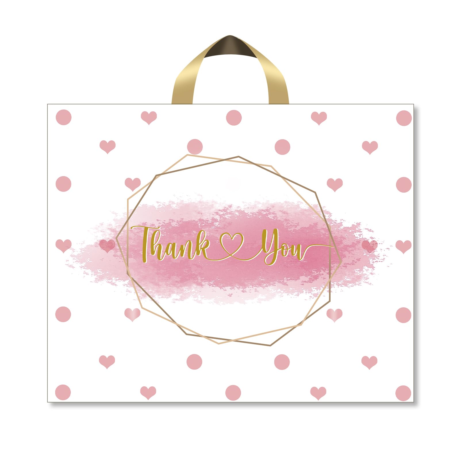 60Pcs Thank You Bags Plastic Shopping Bags with Handles, Extra Large Thick 18 x 16 Inch Retail Merchandise Gift Bags for Small Business, Polka dot heart