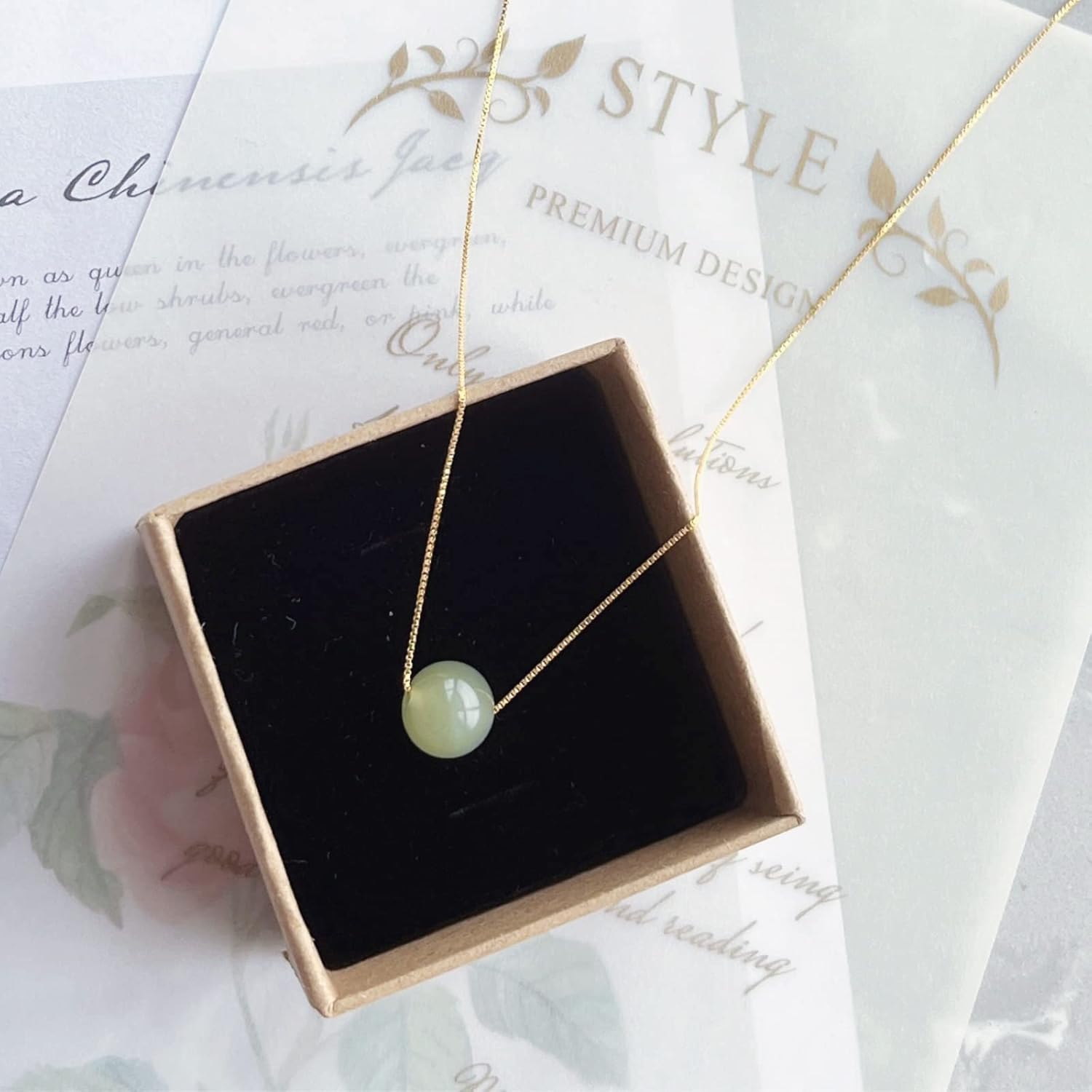Natural Hetian Jade Necklaces for Women, Lucky Green Jade Choker 10mm Jade Pendant Jewelry Chain, Handmade Jade Necklace Gift for Mom Lover Her (925 Sterling Silver with Gold Plated) - Image 7