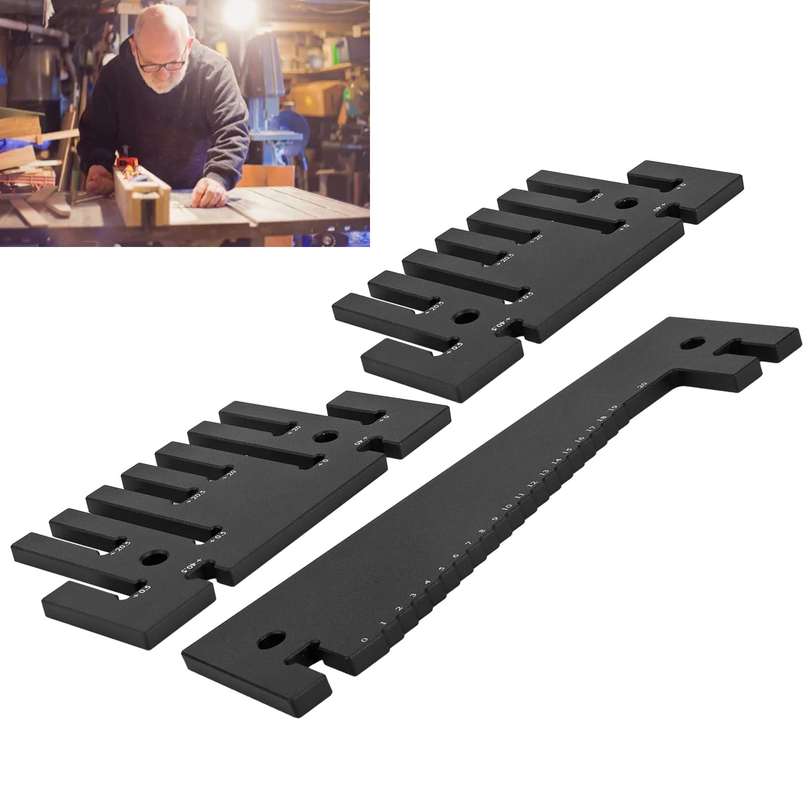 Medidor de altura para sierra circular eléctrica, herramienta industrial de medición de altura, medidor de aleación de aluminio con escala grabada por láser y soportes duales para (Métrico 16CM)