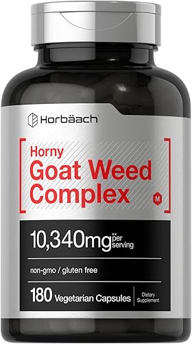 Horbäach Horny Goat Weed Complex | 10,340 mg | 180 Cápsulas | Fórmula vegetariana, sin OMG y sin gluten con Tribulus, Maca, Yohimbe y L-Arginina