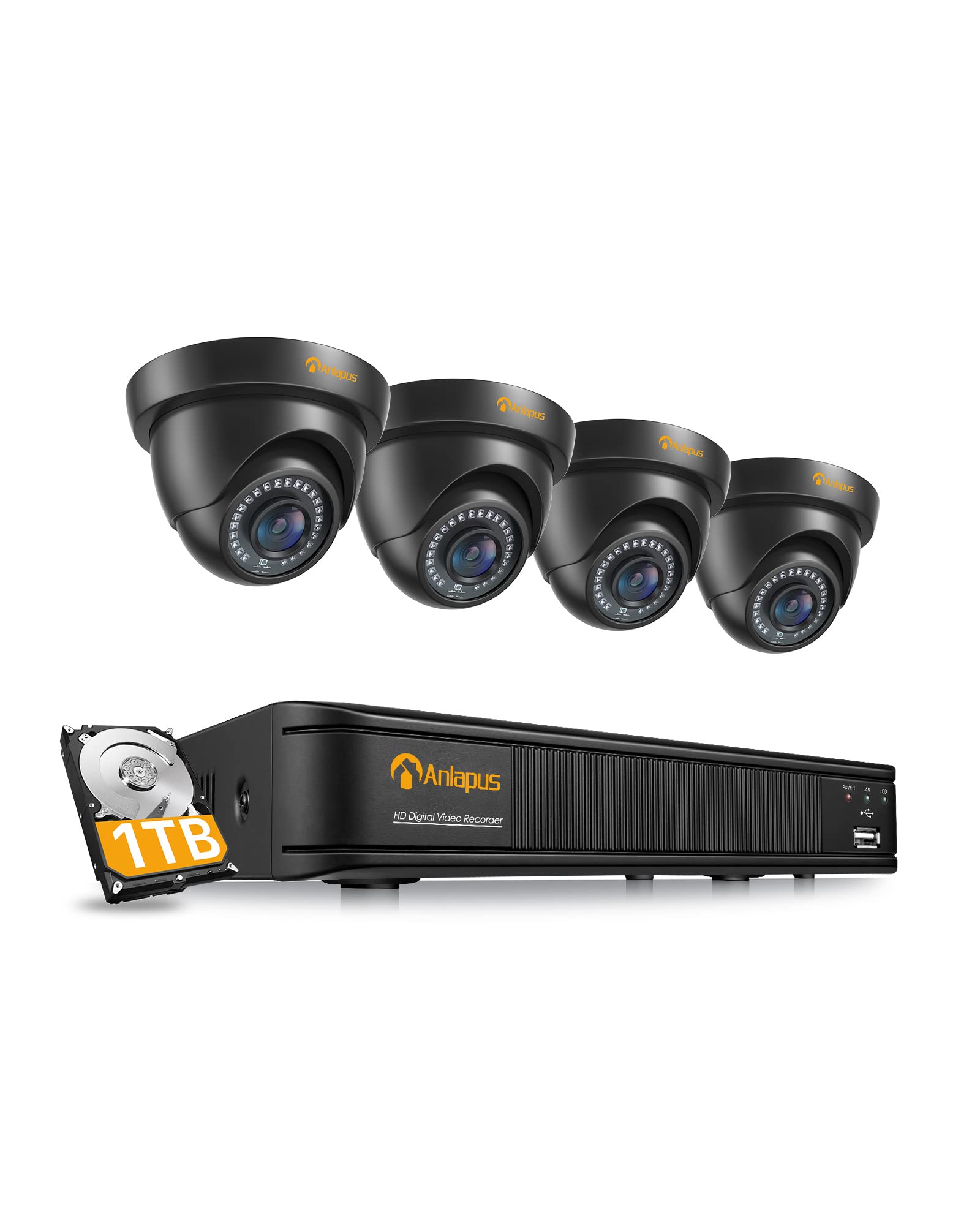 Anlapus 5MP Lite 8CH 1080P Kit de Cámara de Seguridad Exterior H.265+ Sistema de Vigilancia DVR con 4 Cámara Vigilancia 20M Visión Nocturna Detección de Movimiento Monitoreo Remoto 1TB HDD