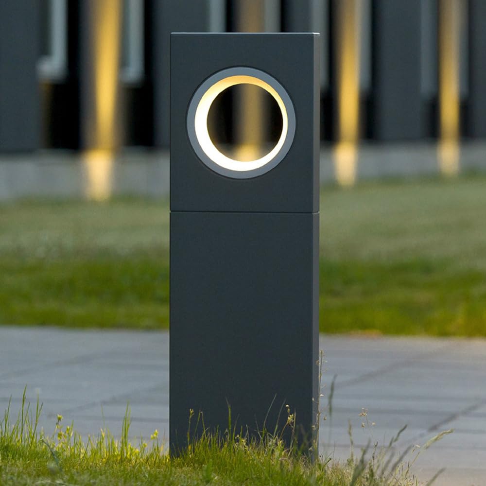 HELCEKOU 19.7" Modern Landscape Path Light LED Sidewalk Lighting Outdoor Waterproof Pathway Lights Black Square Aluminum Rustproof Bollard for Courtyard Lawn Ground