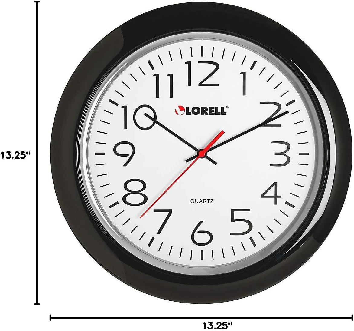 Lorell Wall Clock with Arabic Numerals, 13-1/4-Inch, Black Frame