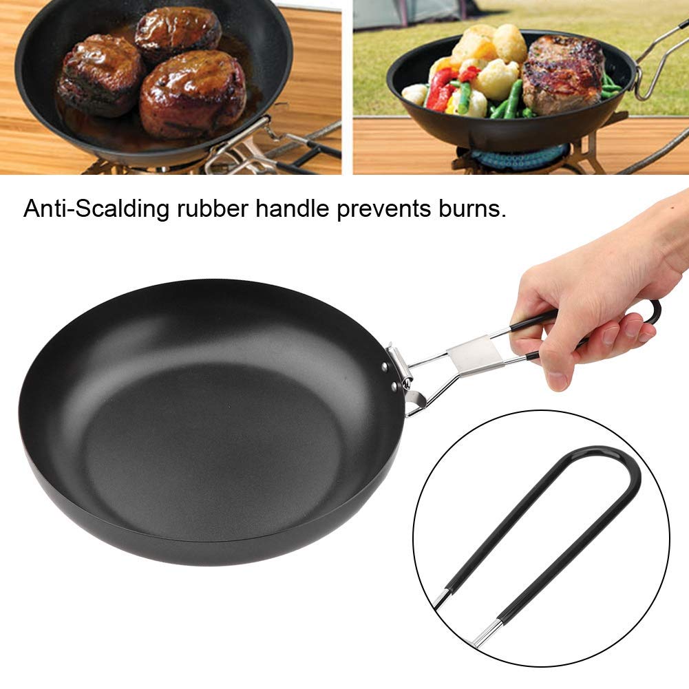 Ejoyous Poêle à Frire de Camping, Pliable, Anti-adhésive, avec poignée Pliable, pour l'intérieur et l'extérieur, la Cuisson, Le Barbecue, Le rôti, Le Pique-Nique, 24 cm