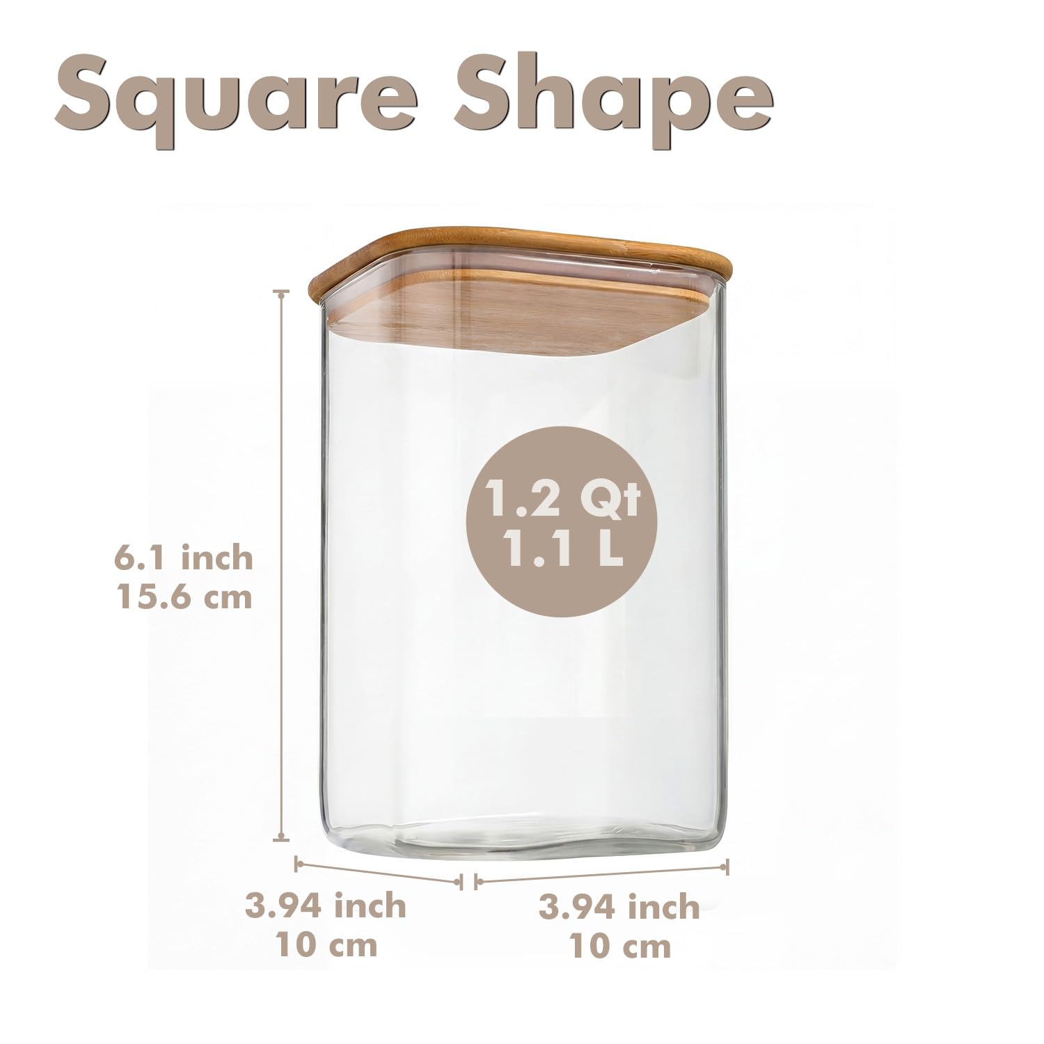 Lot de 4 boîtes de conservation en verre avec couvercles hermétiques, bocaux carrés pour l'organisation du garde-manger