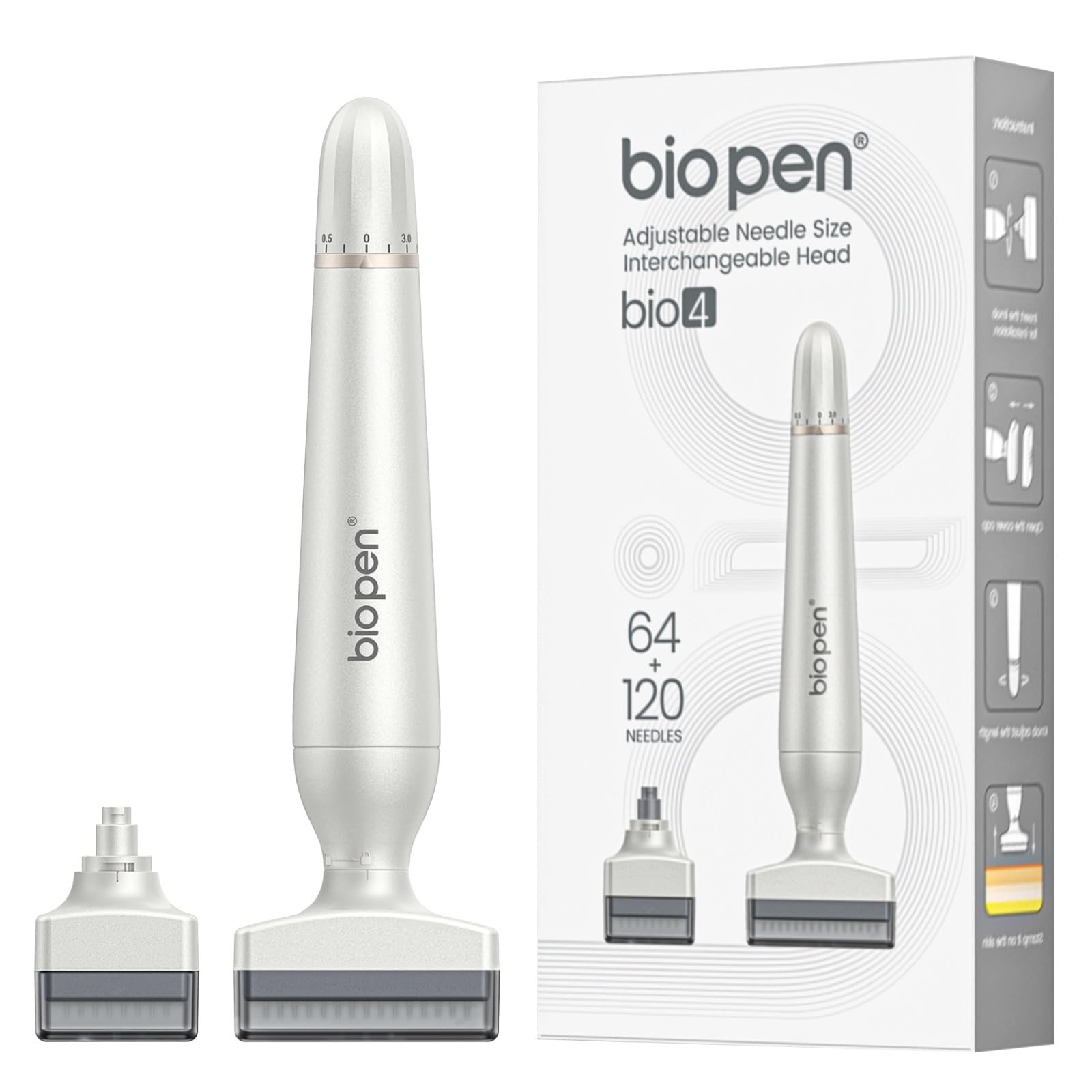 Derma Stamp, Dermastamp Regolabile 0-3mm 120 Titanio Aghi + 64 Titanio Aghi Professionale, per la Crescita dei Capelli, Barba, Viso, Corpo, Viso, Uomo e Donna
