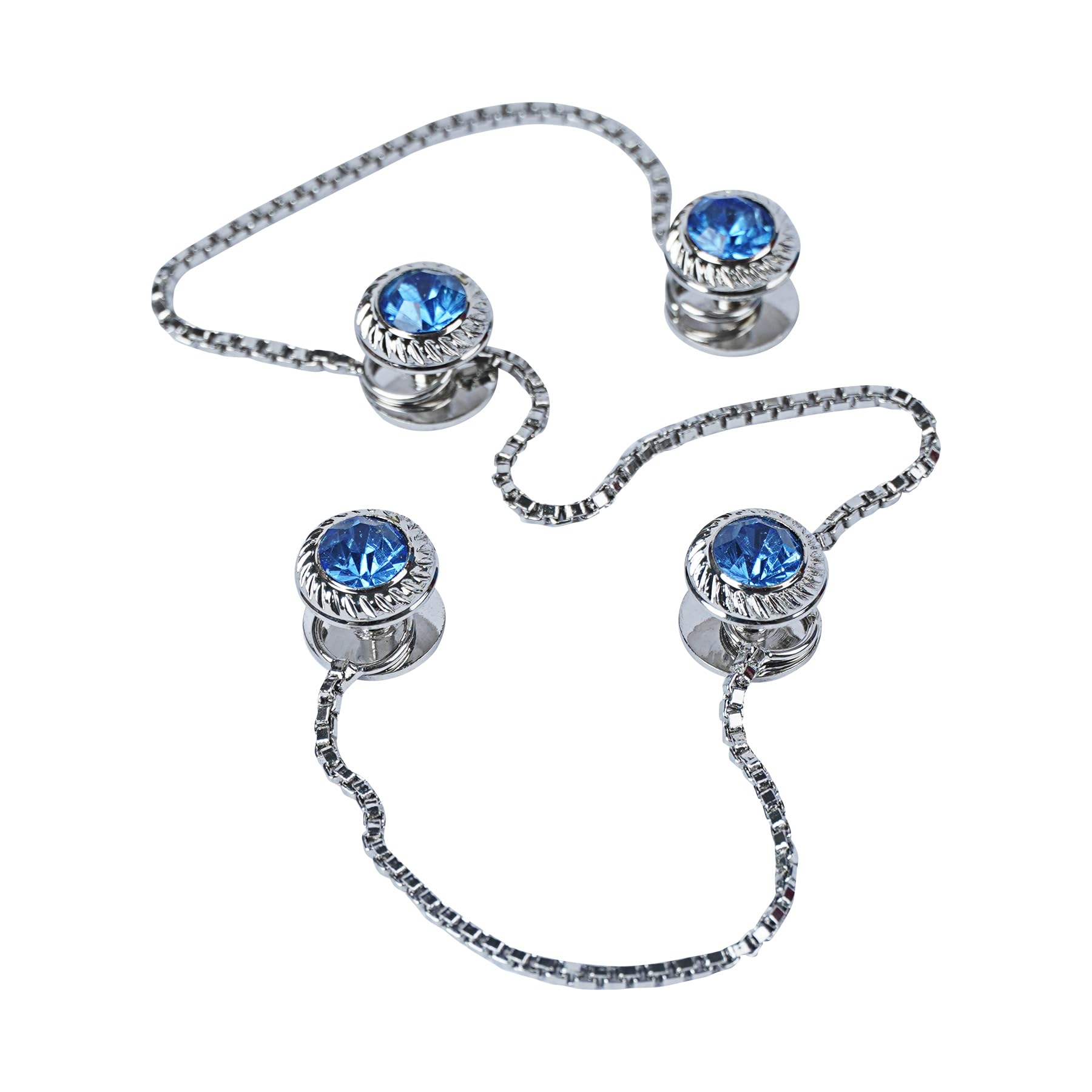 Silver Plated Pop Head Designer Royal Blue Gemstone Diamond Fancy Traditional Ethnic Kurta Buttons for Men-image-15