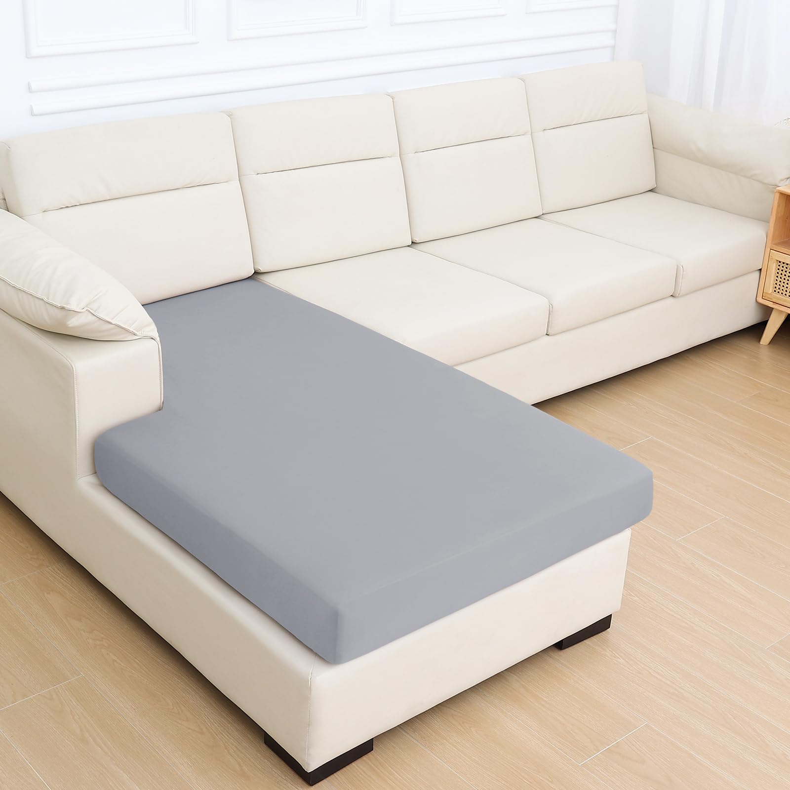 hyha Milk Silk Couch Cushion Covers for Sectional Sofa, Soft Sectional Sofa Couch Covers L Shape Washable, Outdoor Cushion Covers for Patio Furniture with Elastic Bottom(Chaise, Grey)