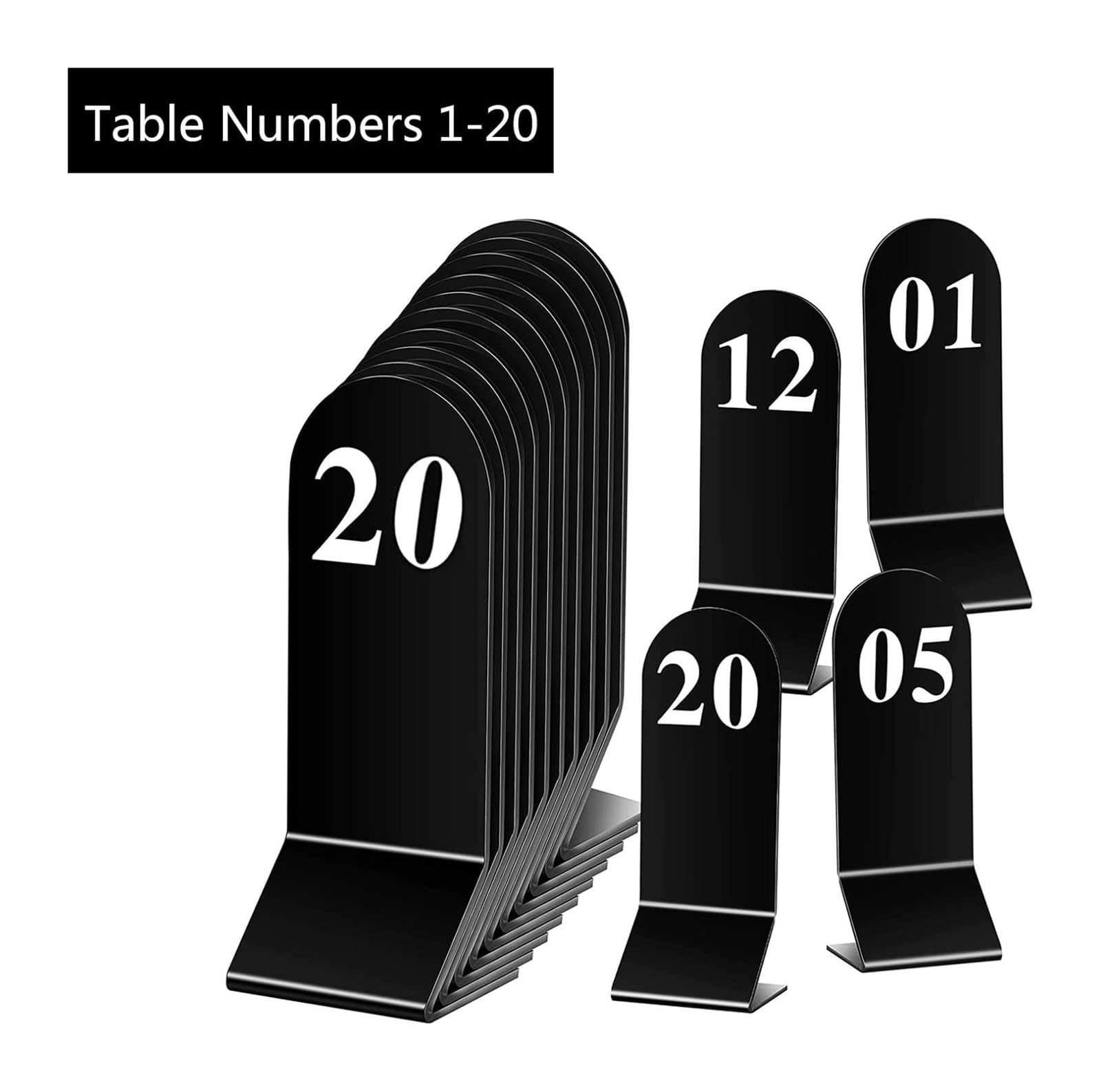 Karty z numerami stolików, Numery Stołów Akrylowych 1-20, Czarne, 6x18 Cm, Opakowanie 20 Sztuk