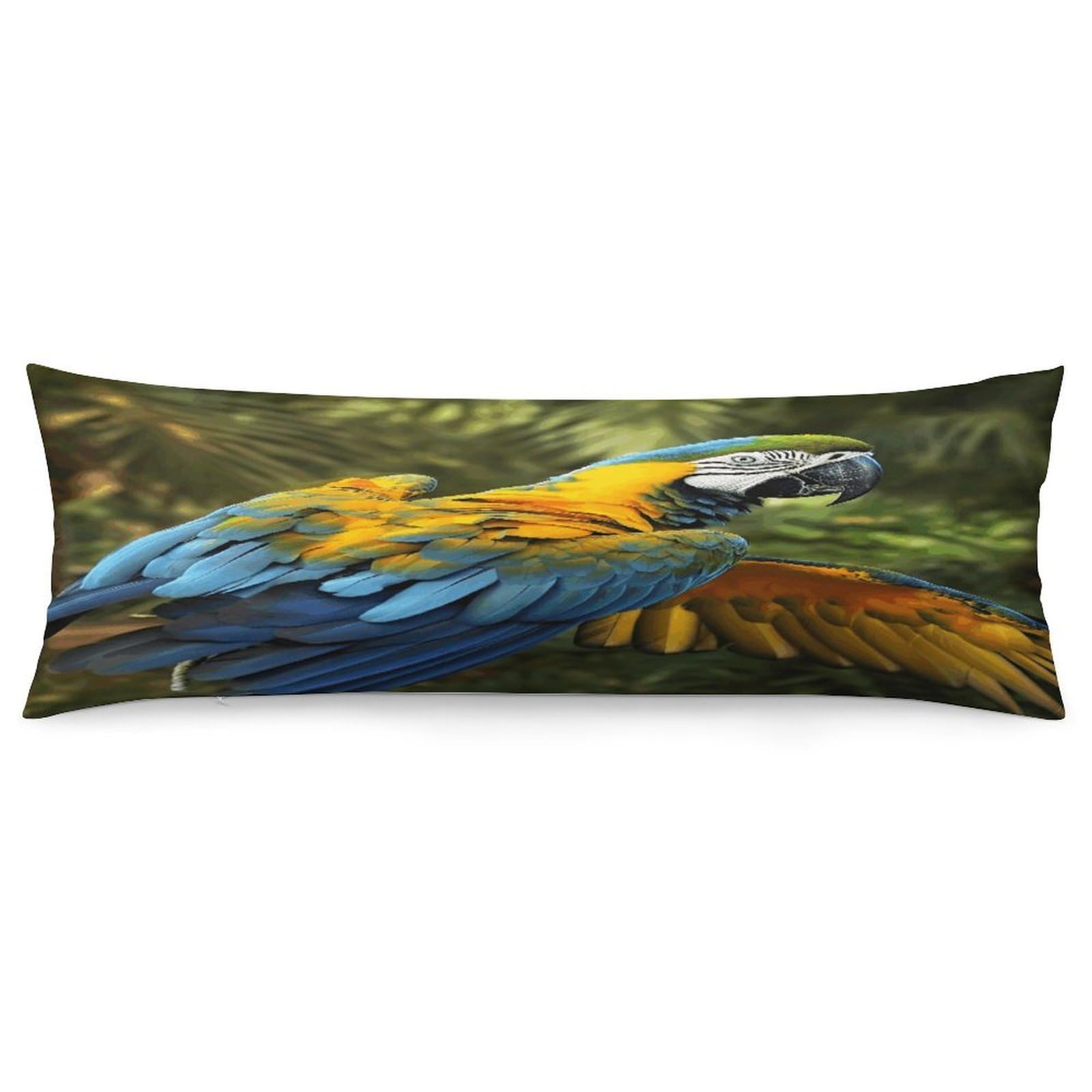 Yellow Wings Blue Parrot Body Pillowcase Soft Breathable Full Long Pillow Cover 20x54 Inches Polyester Pillow Case with Hidden Zipper Closure for Bedroom Home Decorations
