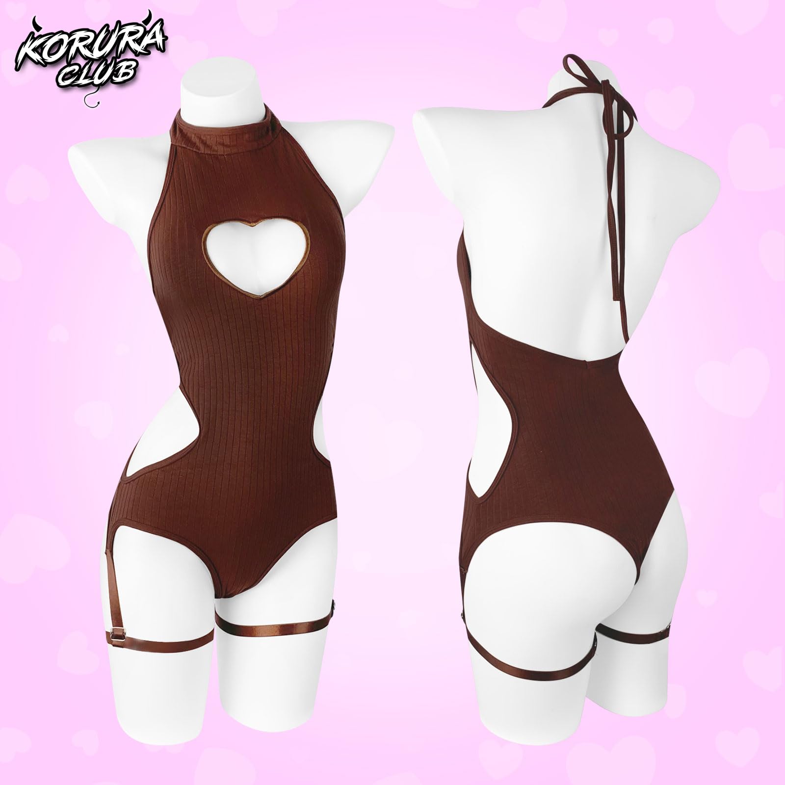 KORURACLUB Body Sexy da Donna Senza Schiena Hollow Body nero Sexy Vestito da Club Rave Costume Cosplay Lingerie