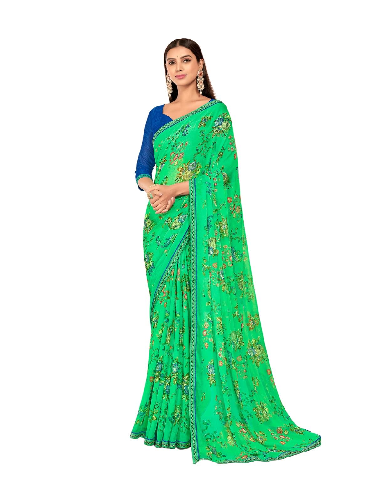 Satrani Women's Pure Chiffon Saree (3677S3112N_Green)