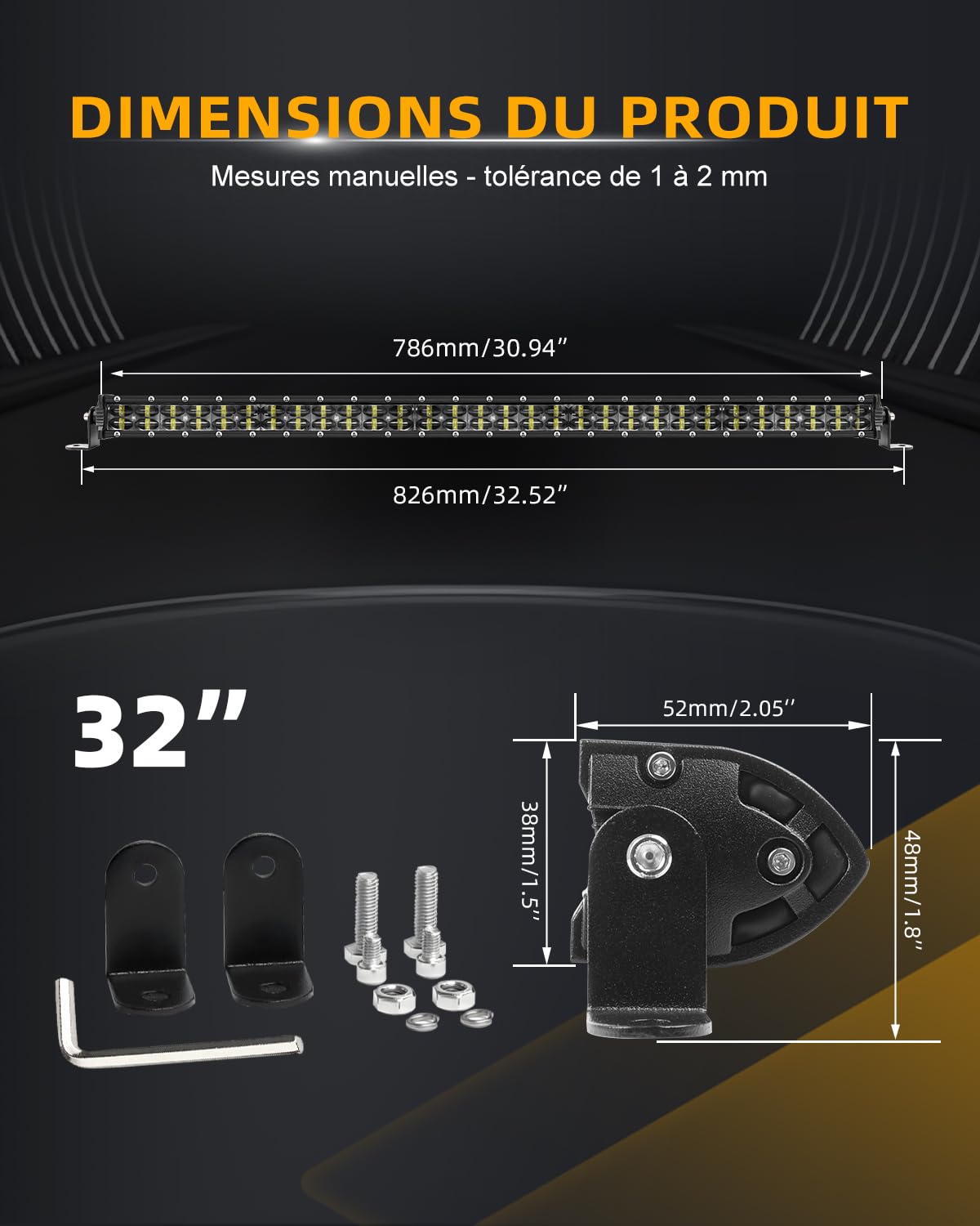 CO LIGHT Barre LED 32 Pouces Double Rangée Faisceau Combiné pour Conduite Tout-Terrain avec Supports de Fixation et Réflecteurs 6D Adaptée aux Camions Voitures Cabines Bateaux ATV/UTV