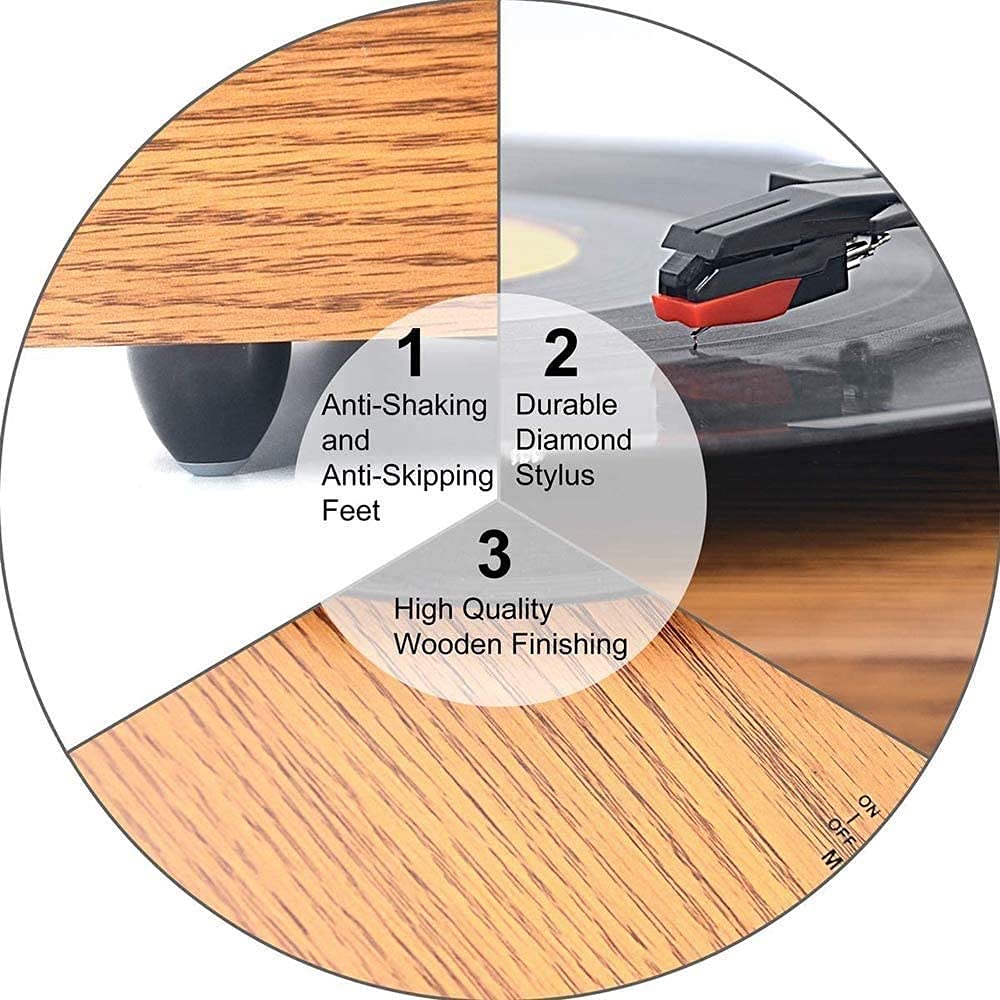 Giradischi in Vinile, venature del Legno con Design della Copertura Trasparente, Altoparlanti Stereo integrati, Tre Colori tra Cui Scegliere, con Diversi Stili di decoraz