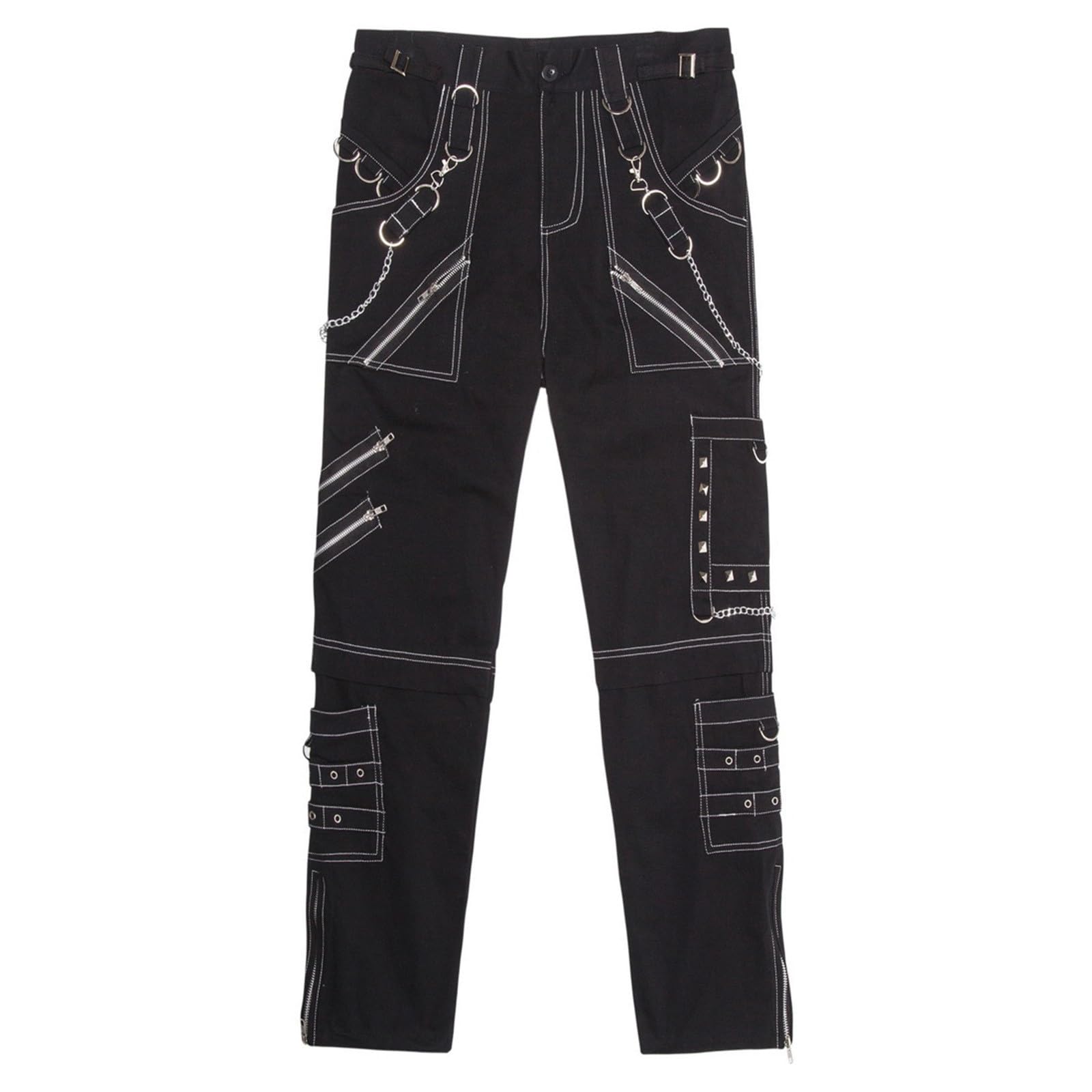 Pantaloni in tessuto da uomo, stile steampunk, gotico, streetwear, rockwear, con catena, stile retrò, larghi scuri, per il tempo libero, Y2K, Harajuku, pantaloni tradizionali, hip-hop, punk, rock