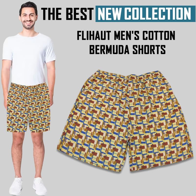 Image of Men's Cotton Shorts Waistband, Zip Fly, 1 Zip Pocket, Back Pockets (Pack of 2)
