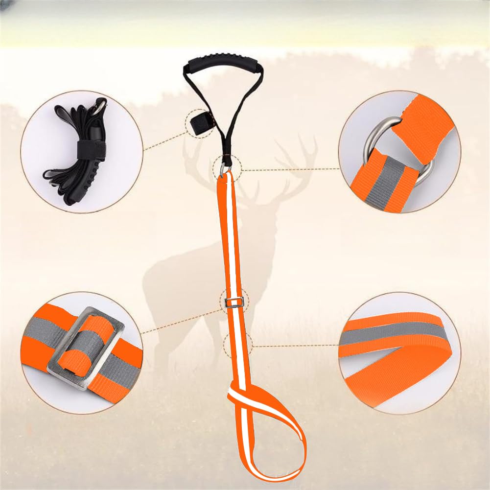 Arrastre y arnés de ciervo, correa de arrastre ajustable resistente para ciervos, con mango de agarre cómodo antideslizante, arrastre perfecto para ciervos rápido con rayas reflectantes, accesorios de