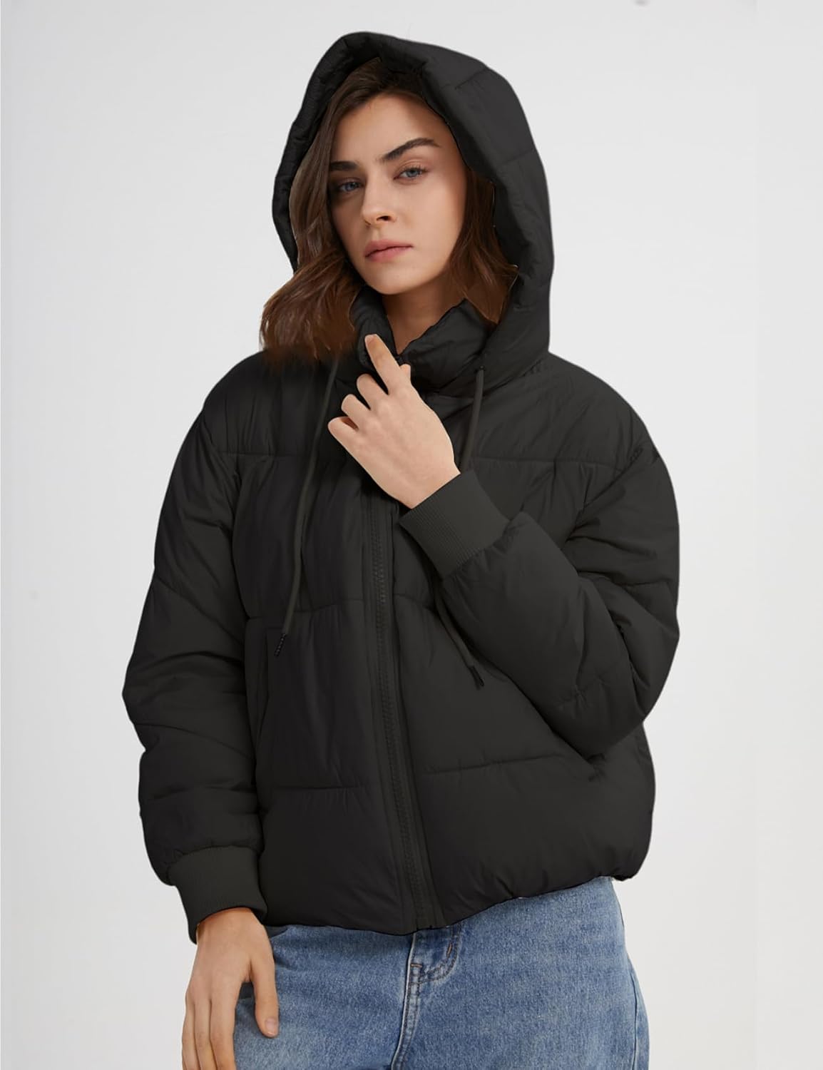 Gihuo Women's Crop Hooded Puffer Jacket Zip Up Winter Quilted Warm Short Jacket Outerwear - Image 4