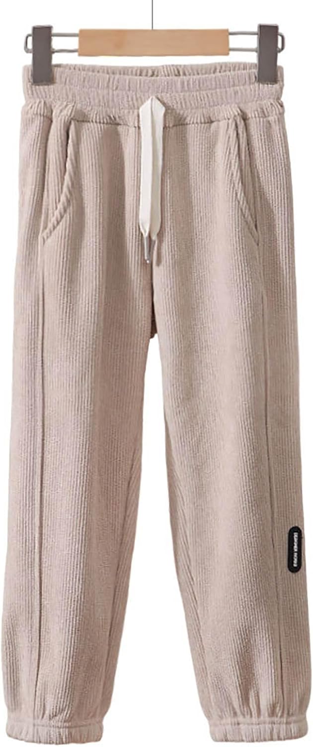 Boys Girls Solid Color Stripe Sweatpants Causal Adjustable Elastic Waist Sport Pants Corduroy Active Trousers