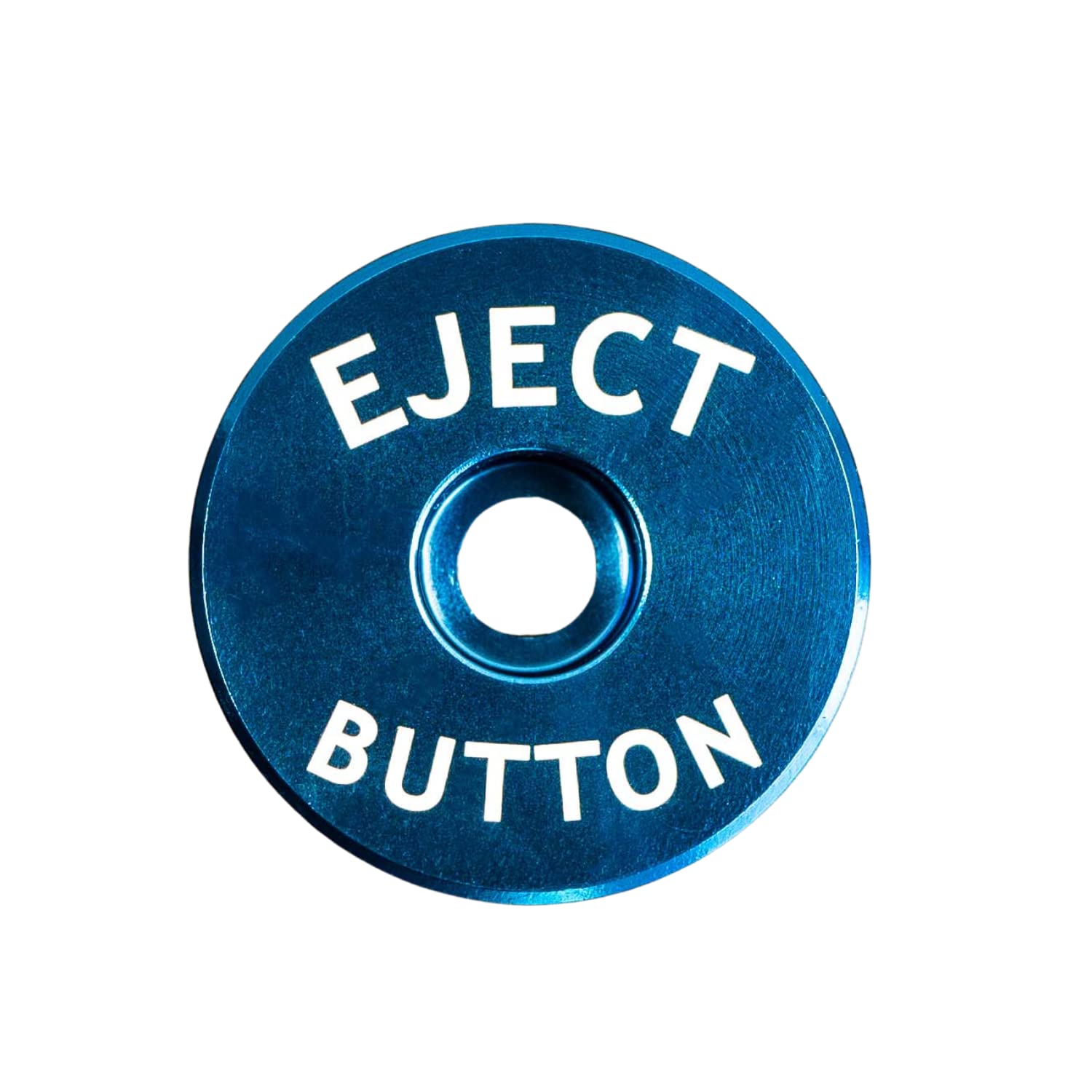 1 & ⅛” Headset Stem Top Cap for MTB Road Mountain Bike, Laser Etched Anodized Aluminum, “EJECT BUTTON” Text (BLUE)