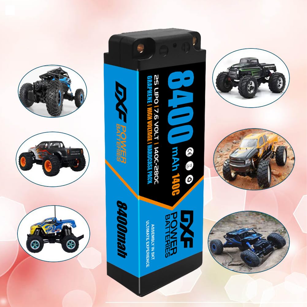 DXF Batteria LiPo 2S 7.6V 8400mAh 140C HV Custodia Rigida Spina Deans T Bullet 5mm Auto RC Truck Buggy Touring Car Alta Capacità Affidabile Potente Gare Racing Modellismo 1 Pezzo