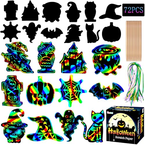 Garma Scratch Paper Art for Kids - 72 Pcs Halloween