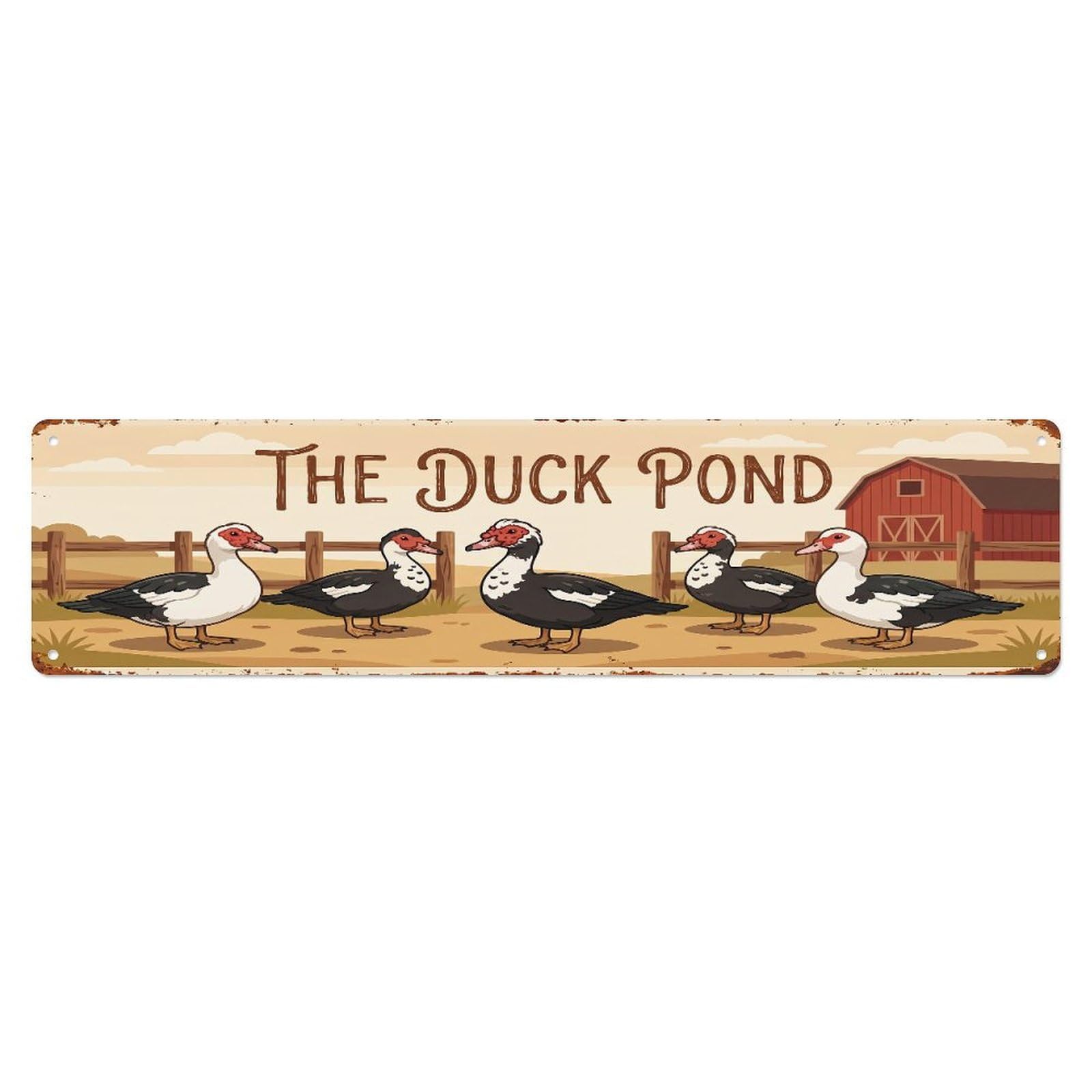 Metal Tin Sign Vintage Muscovy Duck Farm Scene THE DUCK POND