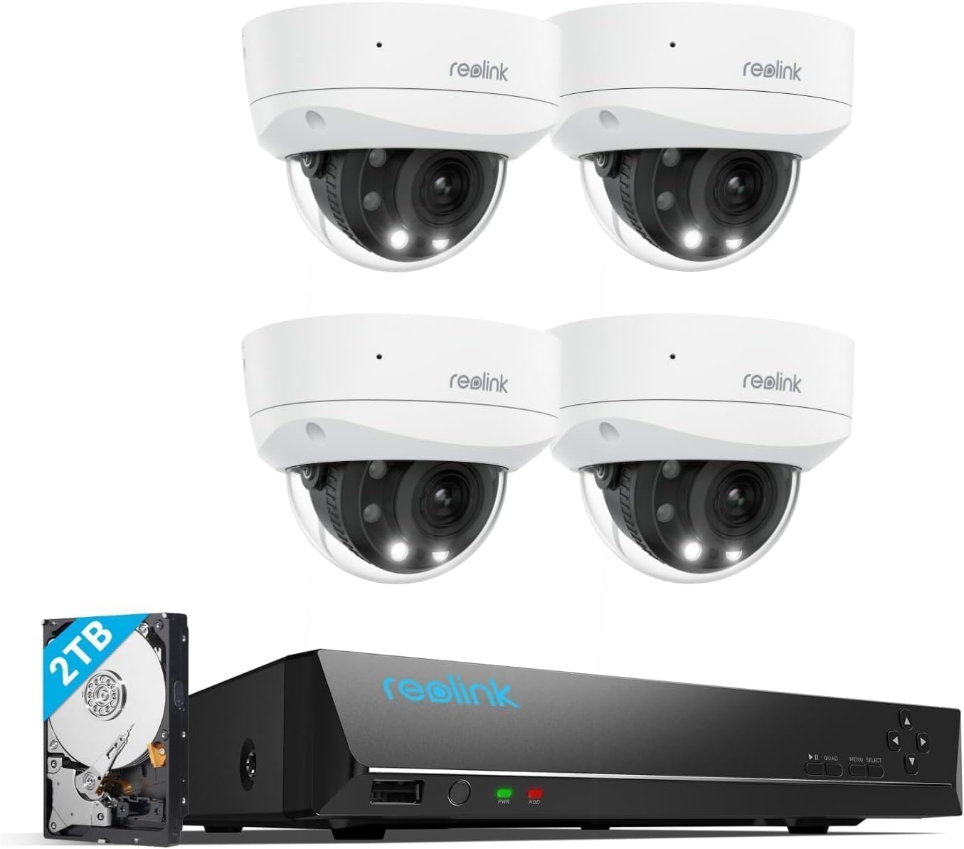 REOLINK 4K PoE Outdoor Security Cameras, 5X Optical Zoom, Color Night Vision, IK10 Vandal-Proof, Smart Detection, 4X RLC-843A Bundle with 1x 4K 8 Channel with 2TB Hard Drive PoE NVR, RLN8-410