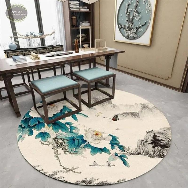 Tapis de sol rond floral pour une cuisine et une salle de bain cosy