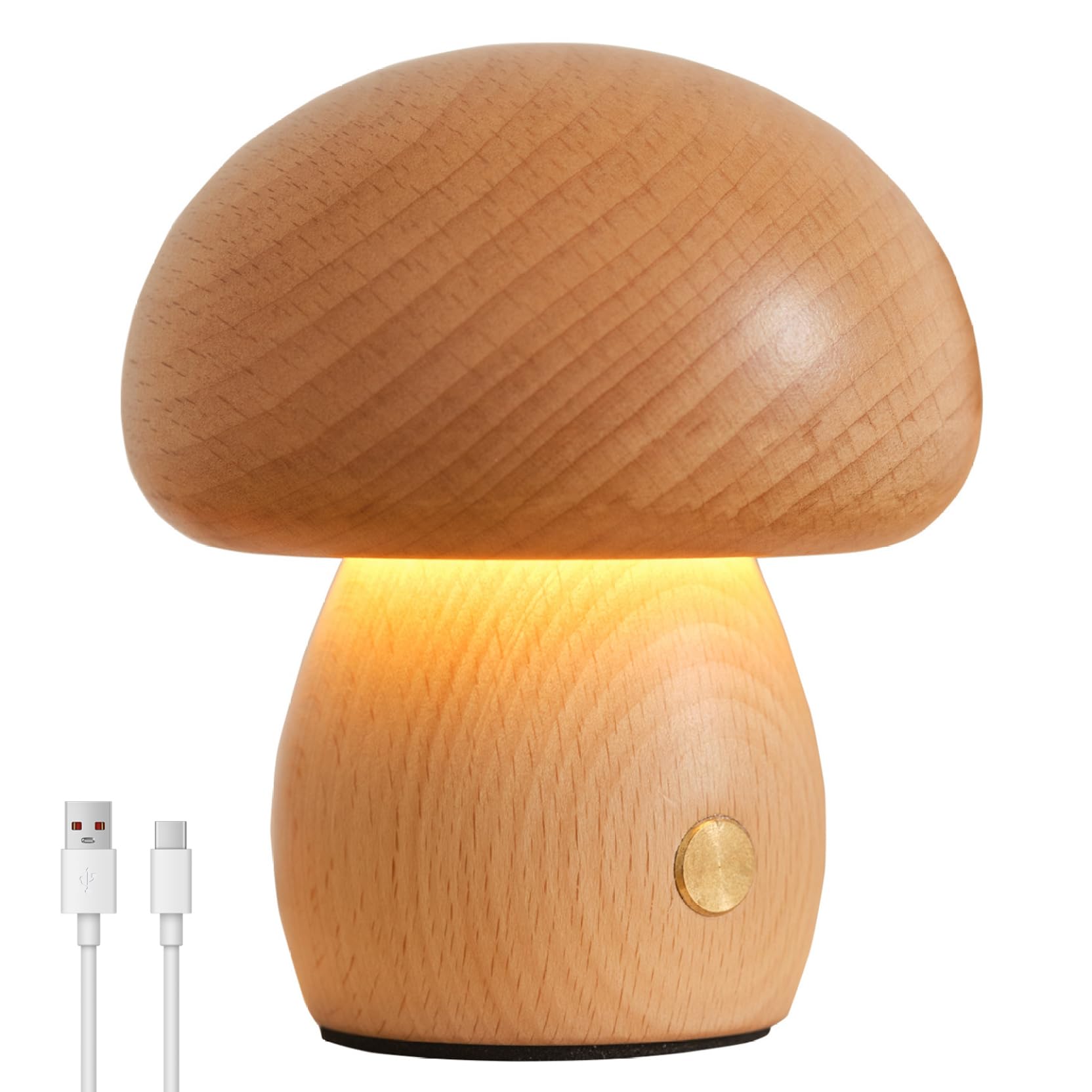CNAFGBGG Mushroom Lamp Cordless, LED Dimmable Wooden Mushroom Light, Rechargeable/Plug-in Night Light, Portable Bedside Touch Lamp for Bedroom..