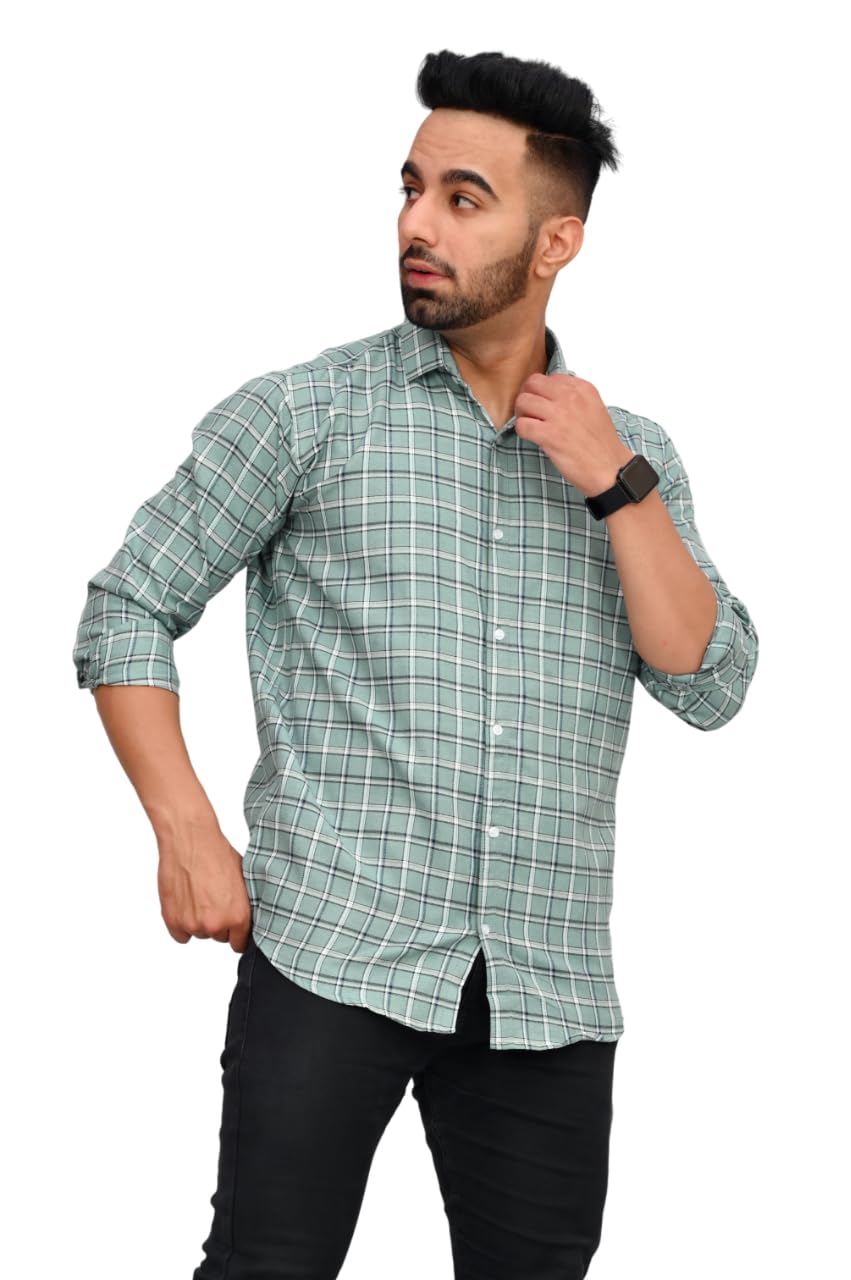 S-LINEShirt for Men | Cotton, Skin Friendly Fabric, Regular Fit | Full Sleeve Check Design Casual Shirt with Spread Collar | Regular Wear | Size - S to XXL