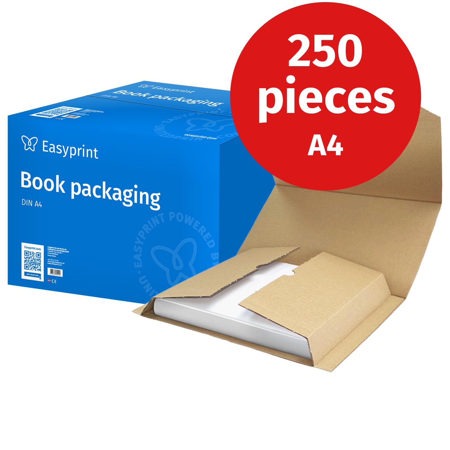 NOVITÀ: Easyprint Imballaggio per libri, DIN A4, imballaggio di spedizione, non stampato, 250 pezzi