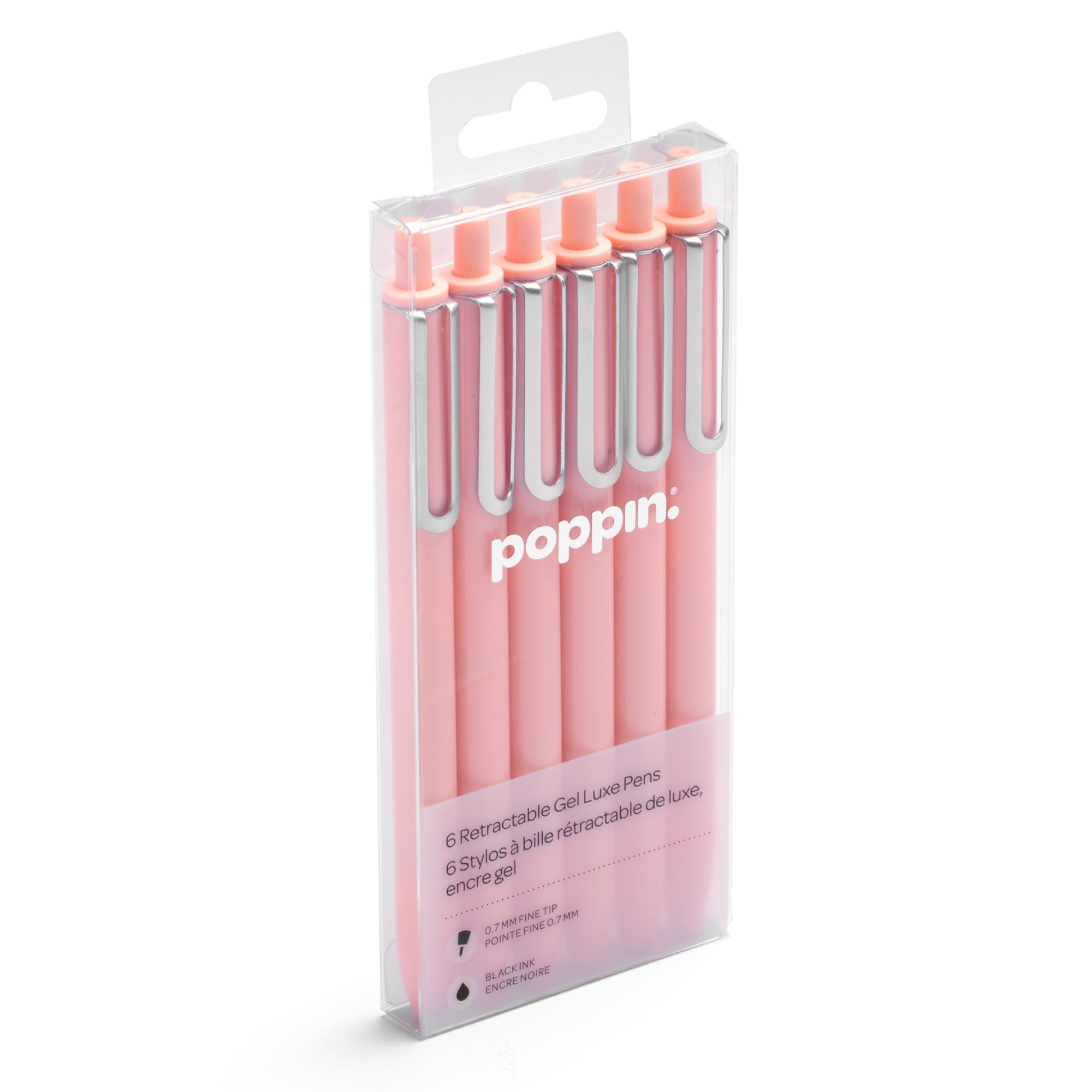 Poppin Luxe Retractable Gel Pen, Fine Point, Black Ink, 6/Pack (104448-US) Blush Pink with Black Ink