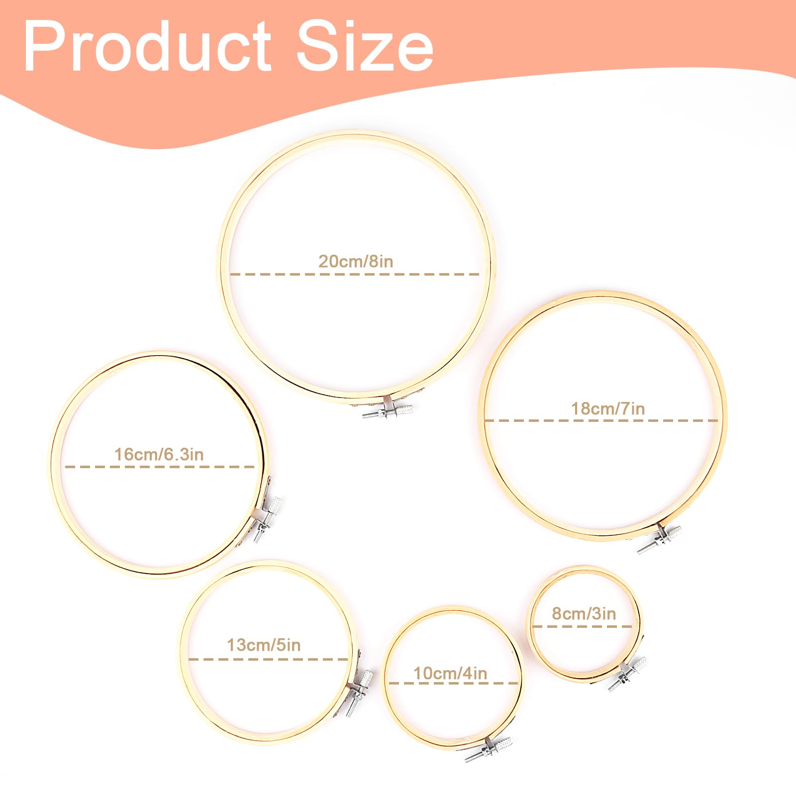 6 Pcs Telaio da Ricamo, ELEPRUC Bambù Telaio Ricamo, Cerchio per Ricamo Senza Sbavature, Telaio per Ricamo per Punto Croce, Ricamo, Fai da Te Arte Artigianato (8/10/13/16/18/20cm)