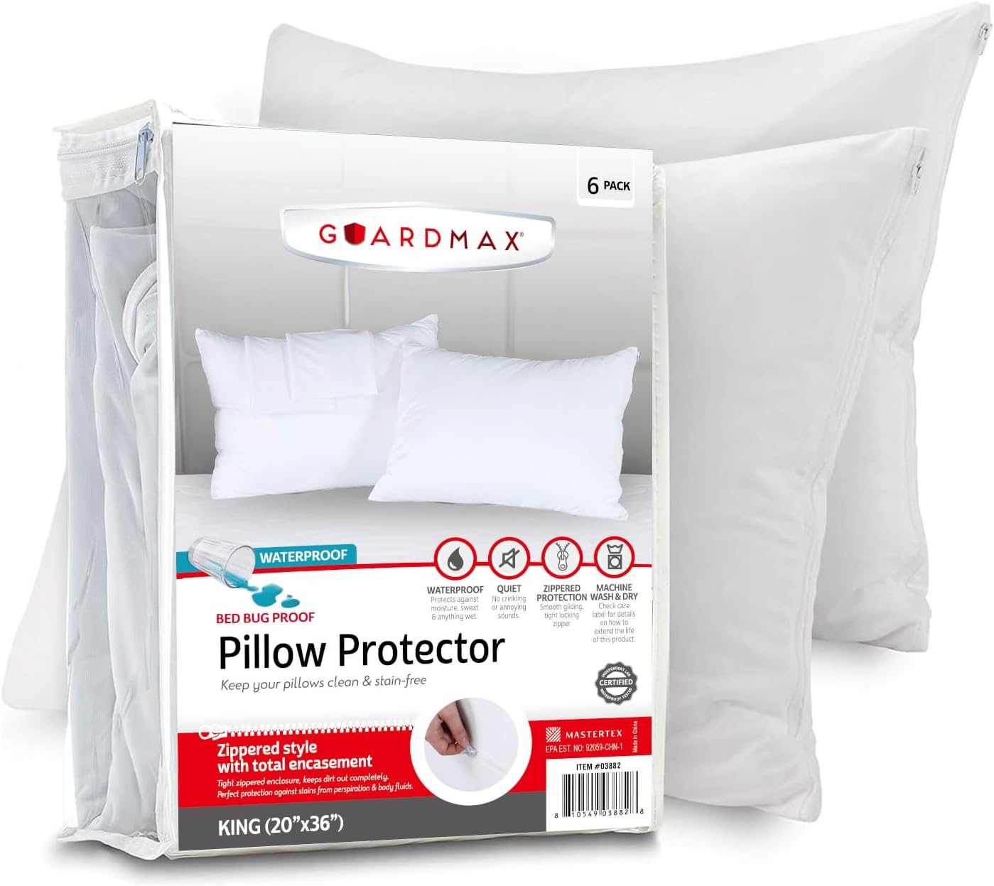 Guardmax Jersey Knitted Pillow Protector with Zipper King Size - 4 Pack - 100% Waterproof, Bed Bug Proof, Dust Mite Proof, & Hypoallergenic Pillow Covers - Premium Zippered Pillow Cases. (20 X 36)