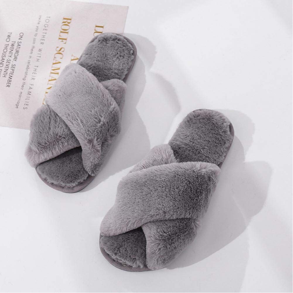 QETUOA Winter Women'S House Slippers Faux Fur Fashion Warm Shoes Woman Slippers Comfortable Home Furry Slippers