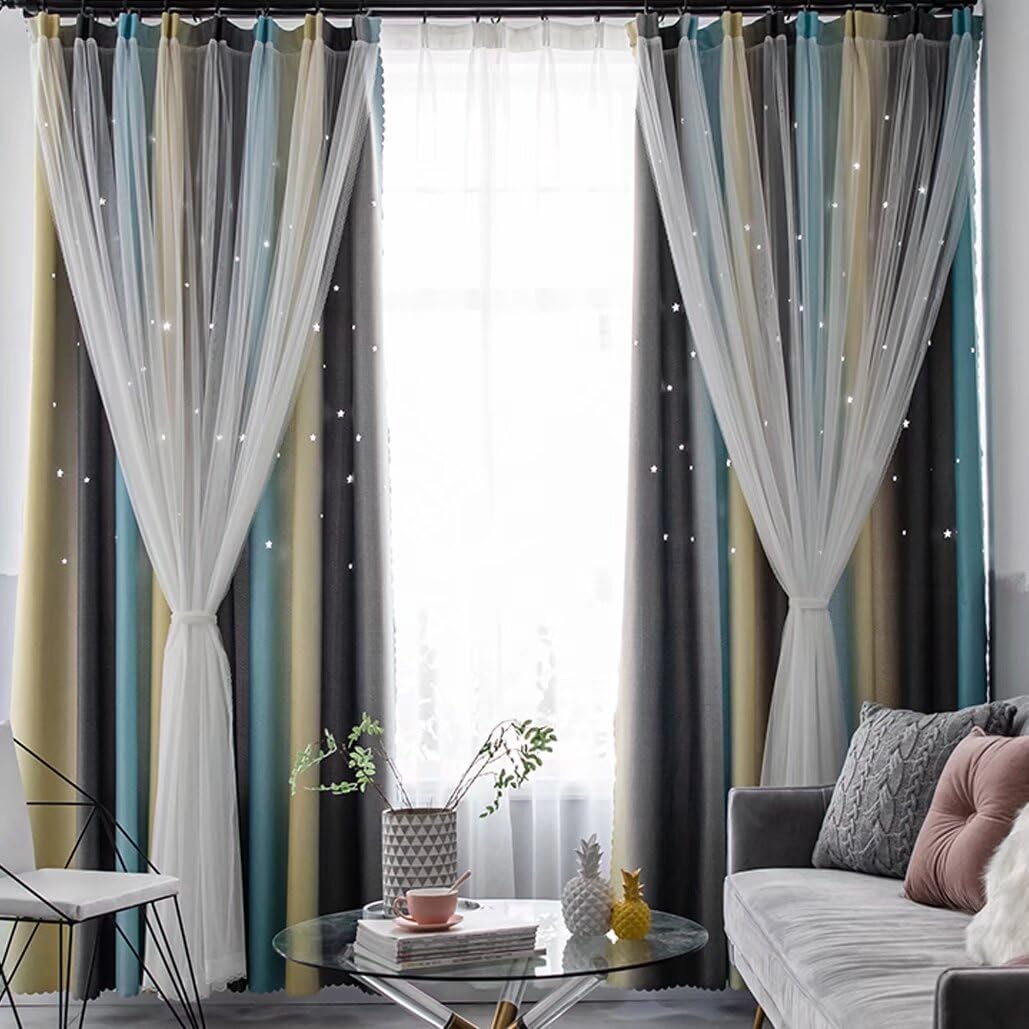 二枚入り グラデーション 遮光 カーテン 一体型カーテン 姫 おしゃれ フック付 二枚入り グラデーション 遮光 カーテン 一体型カーテン 姫 おしゃれ