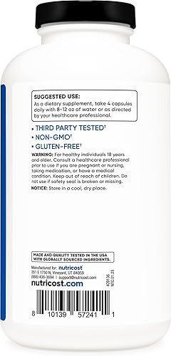 Miniatura 4 de Nutricost Monohidrato de creatina de 3000 mg porción 750 mg por cápsula 500 cápsulas 2 botellas