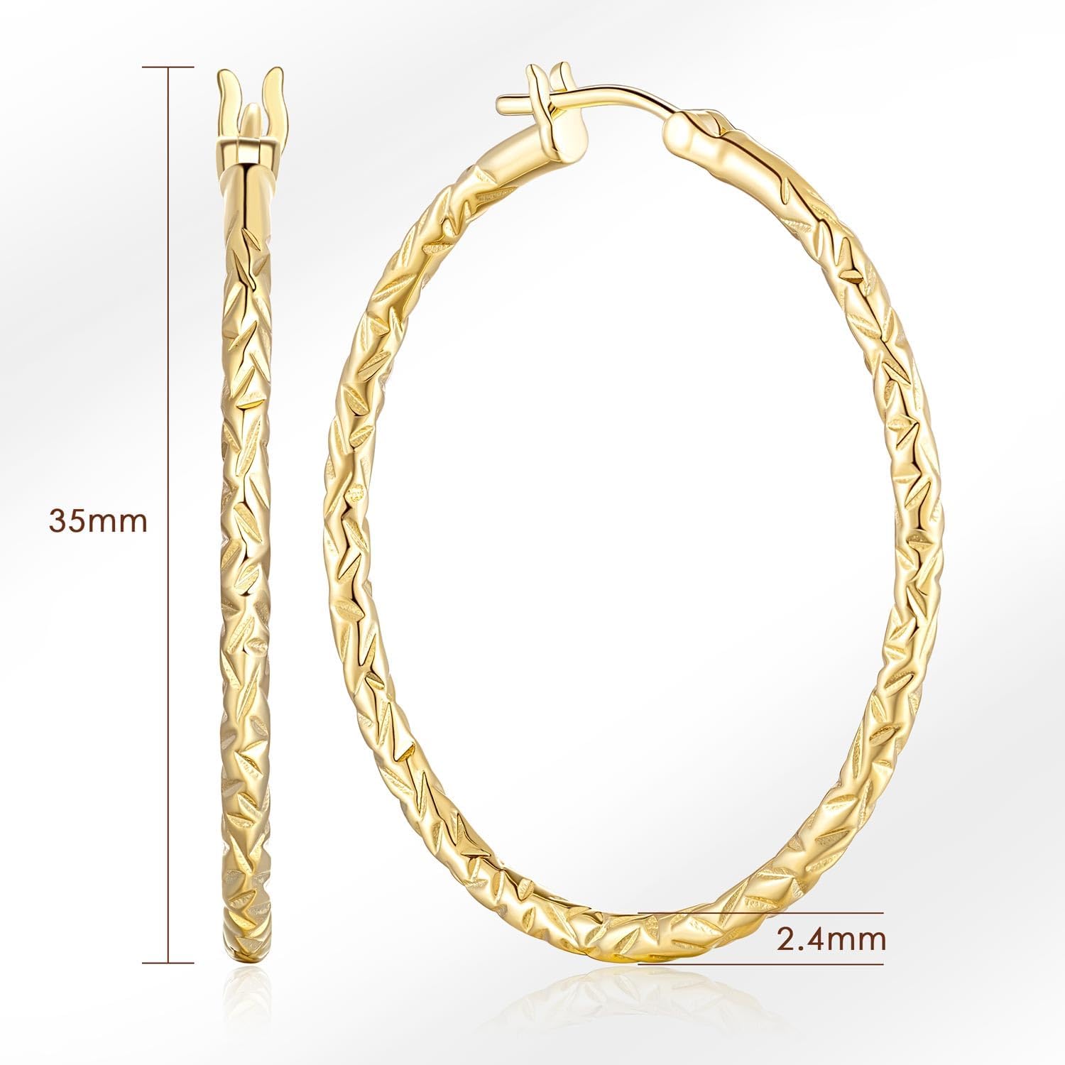 Gold Hoop Earrings 14K Gold Hoop Earrings for Women Large 14K Gold Earrings Hoop Earrings Hoops Interlaced Engraving Design Gold Earrings for Women 35/40mm