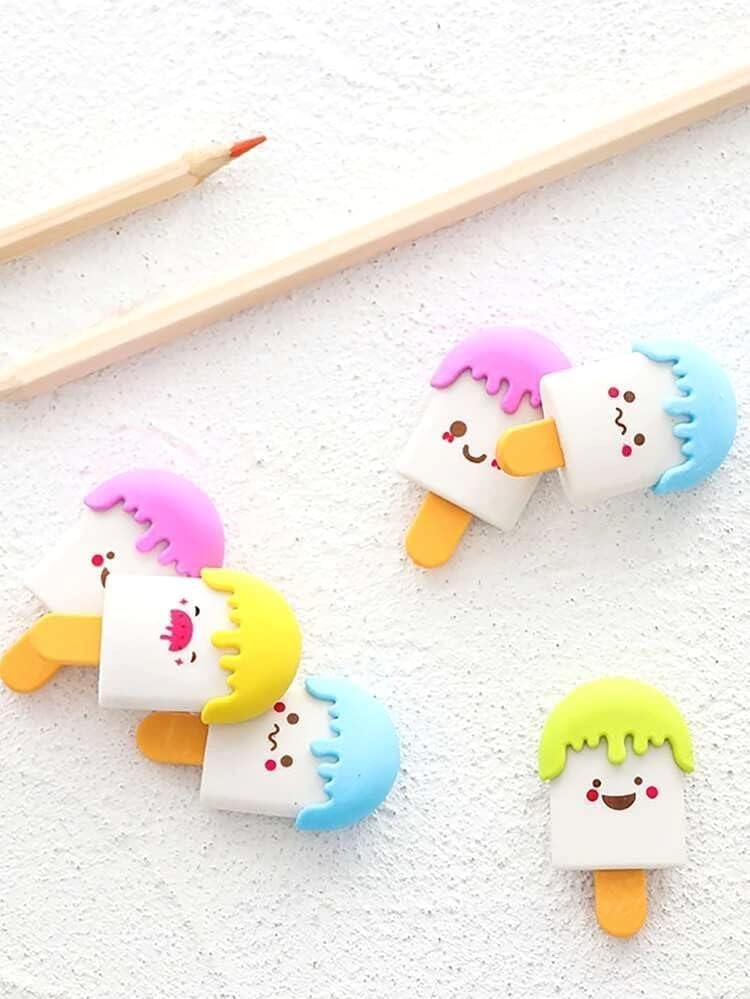 Image of AK Store (Pack of 4) 3D Cute Cartoon Shape Rubber Pencil Erasers, School Stationery for Kids, Boys Girls, Birthday Return Gifts (Ice Cream)