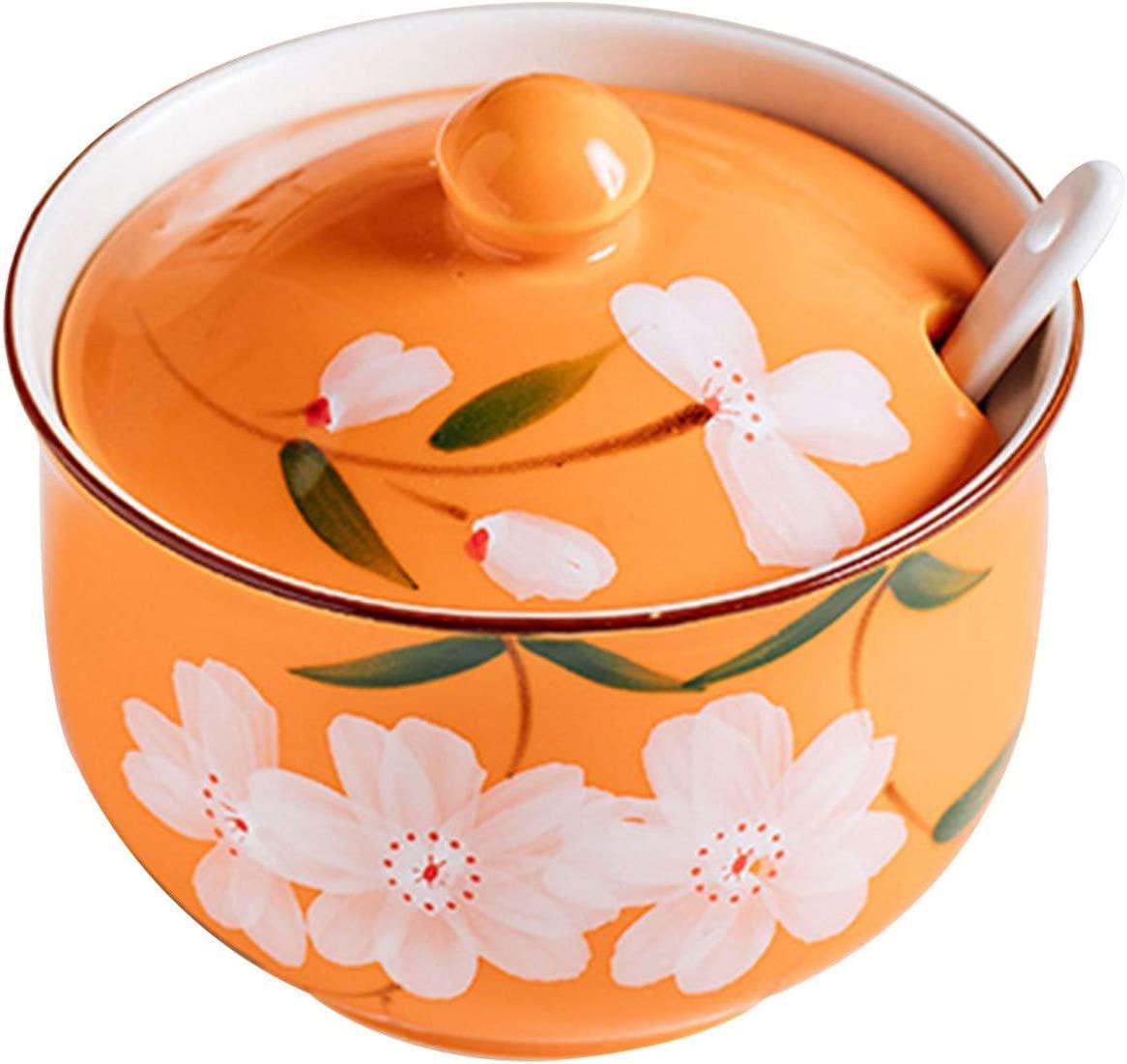 Veil,Bride Costume,Bridal Veil,Bridal veils, Pastoral Sugar Bowl with Lid and Spoon, Cherry Blossoms Sugar Storage Jar, Hand Painted Sugar Pot, Seasoning Canister-Pink-300ml (Color : Oranje, Size :