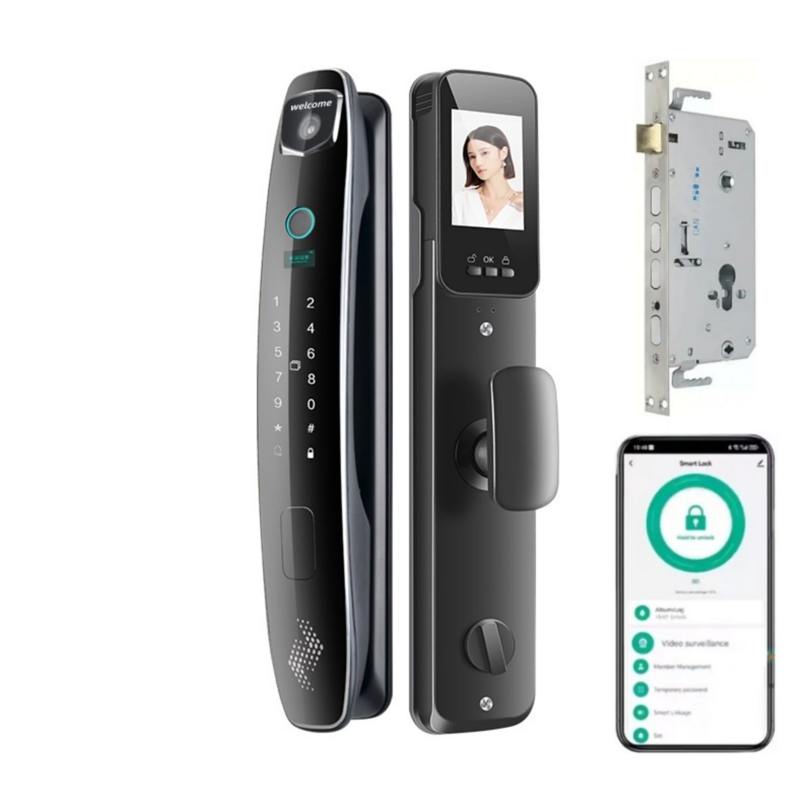 Cerrad. Inteligente 3D Rostro/Venas Palma - Auto-Bloqueo, Sin Llaves, Huella, Código, Intercom, App, Pantalla Color, Segur. 24/7, Antirrobo
