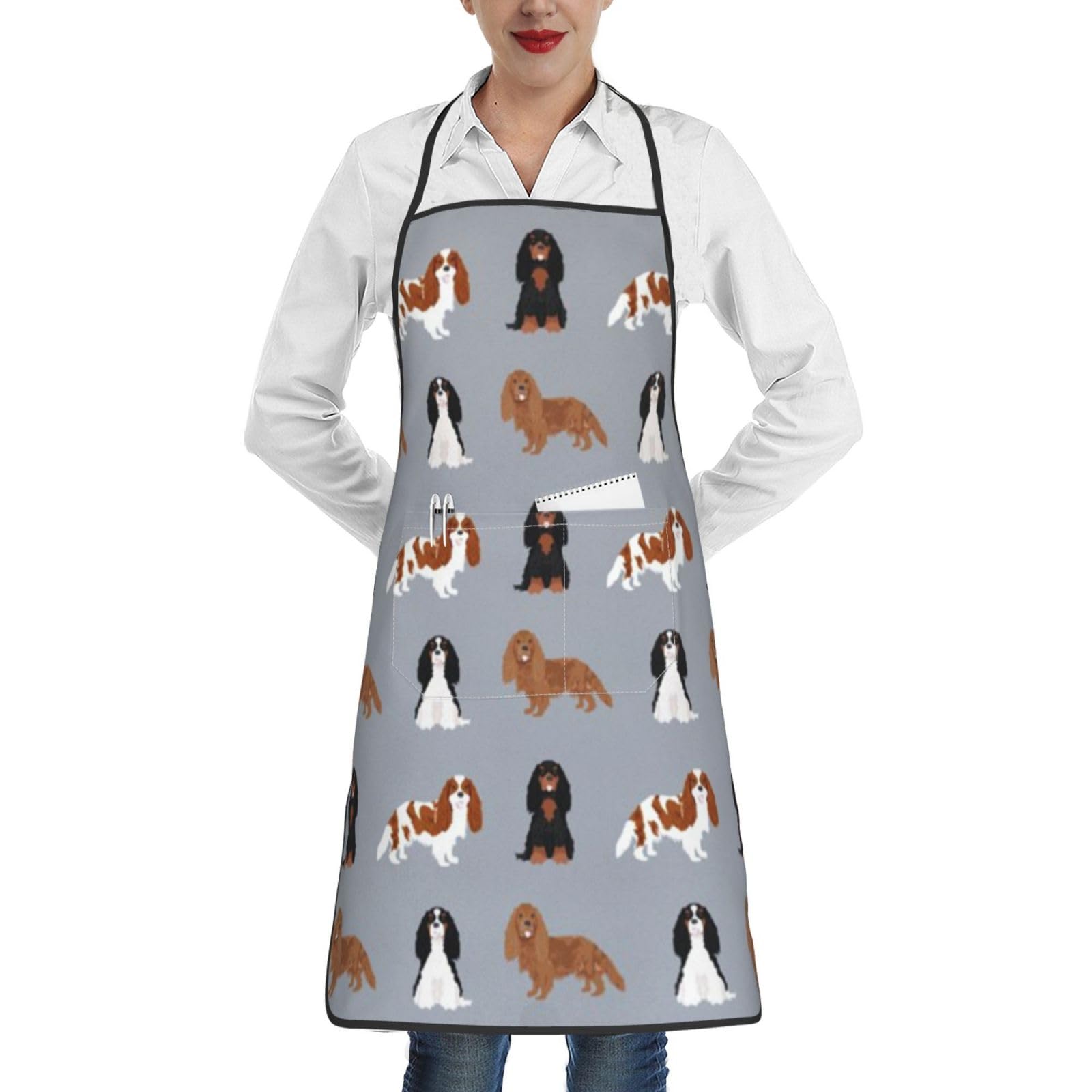 YsoLda Kitchen Aprons,Cooking Apron With Pockets,Waterproof Chef Apron Adjustable Bib Aprons,Cavalier King Charles Spaniel Dog