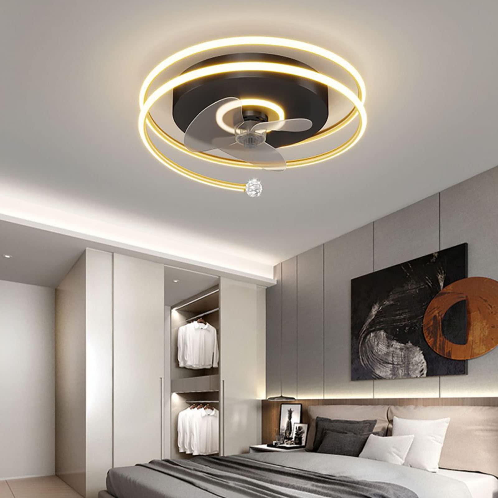 Ventilateur de plafond Kelukes modulable moderne avec télécommande et éclairage salon