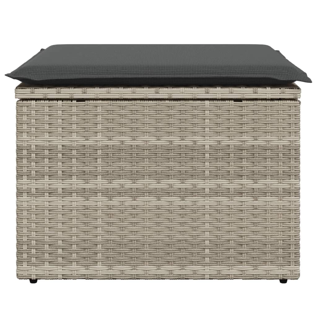 Sgabello da giardino con cuscino, grigio chiaro, in rattan sintetico, con contenitore, 55 x 55 x 37 cm, resistente alle intemperie, resistente ai raggi UV, per balcone, terrazza, lounge