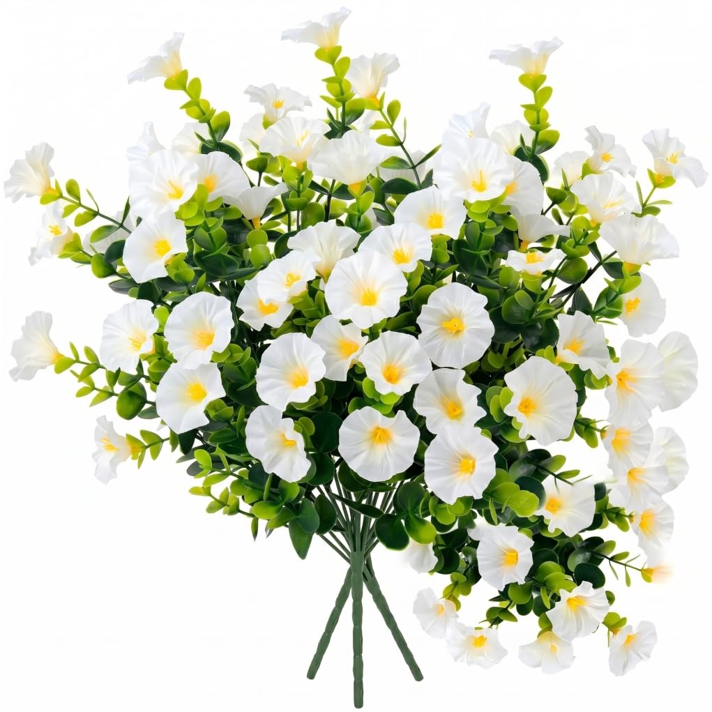 Xoeryoy 24PCS Artificial Petunias Realistic White Flowers Uv Resistant Artificial Petunias For Outdoors Indoor Decor, 36cm/14.17inch
